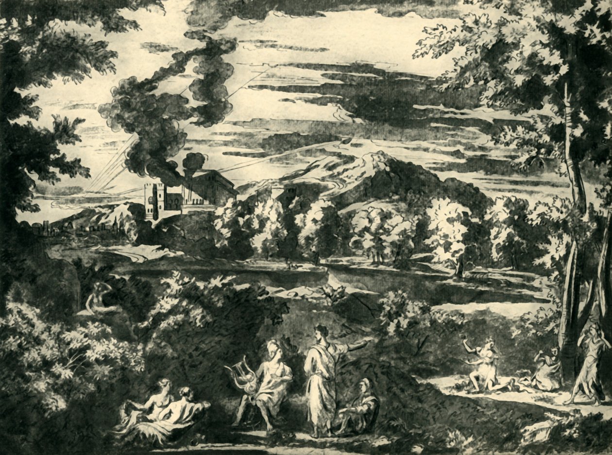 1943年，十七世纪中叶，与奥菲斯（Orpheus）和Eurydice的风景。 作者 尼古拉斯·普桑（Nicolas Poussin）