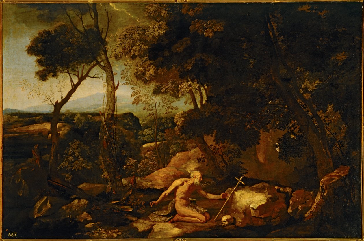 有圣杰罗姆的风景......（布面油画） 作者 尼古拉斯·普桑（Nicolas Poussin）