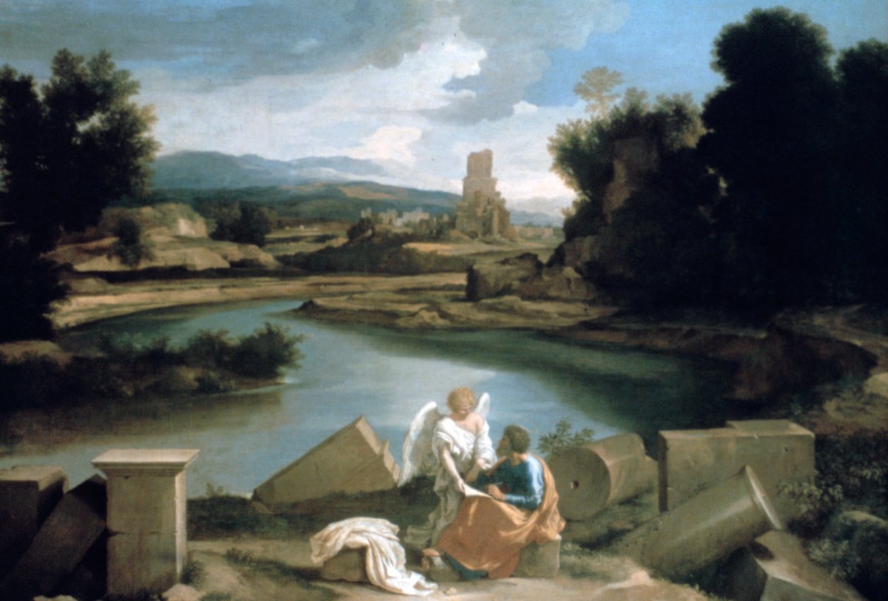 与圣马修和天使的风景，c1645 作者 尼古拉斯·普桑（Nicolas Poussin）