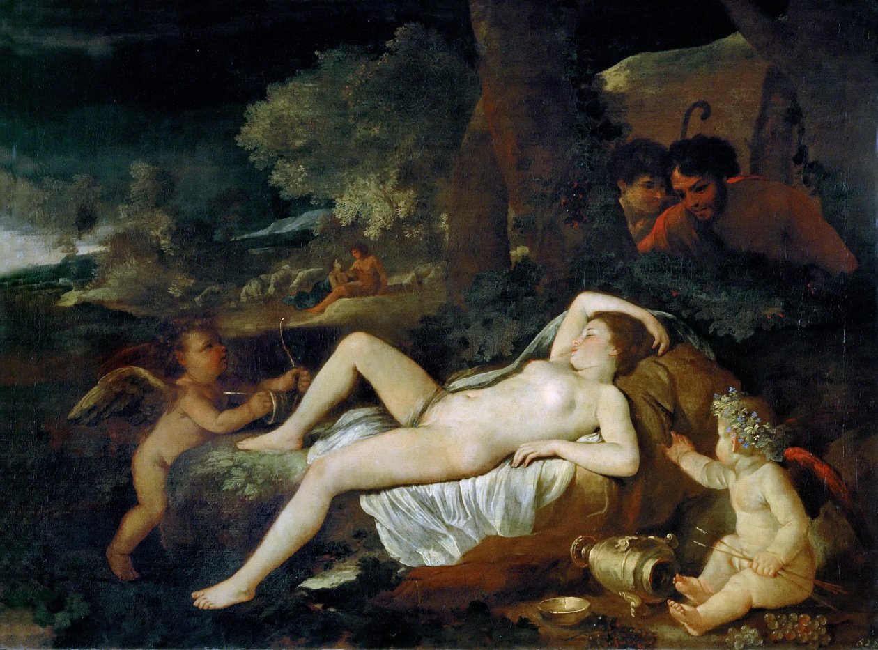 休息与丘比特的金星，约1624年。 作者 尼古拉斯·普桑（Nicolas Poussin）