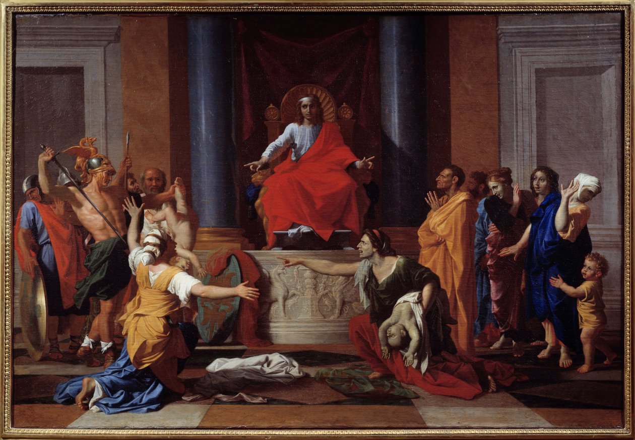 所罗门的判决两个女人假装是同一个孩子的母亲。尼古拉斯·普桑（Nicolas Poussin）绘画 作者 尼古拉斯·普桑（Nicolas Poussin）
