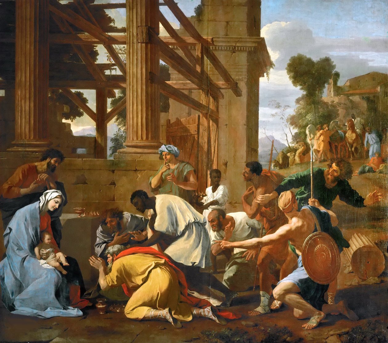Magi的崇拜》，1633年。 作者 尼古拉斯·普桑（Nicolas Poussin）