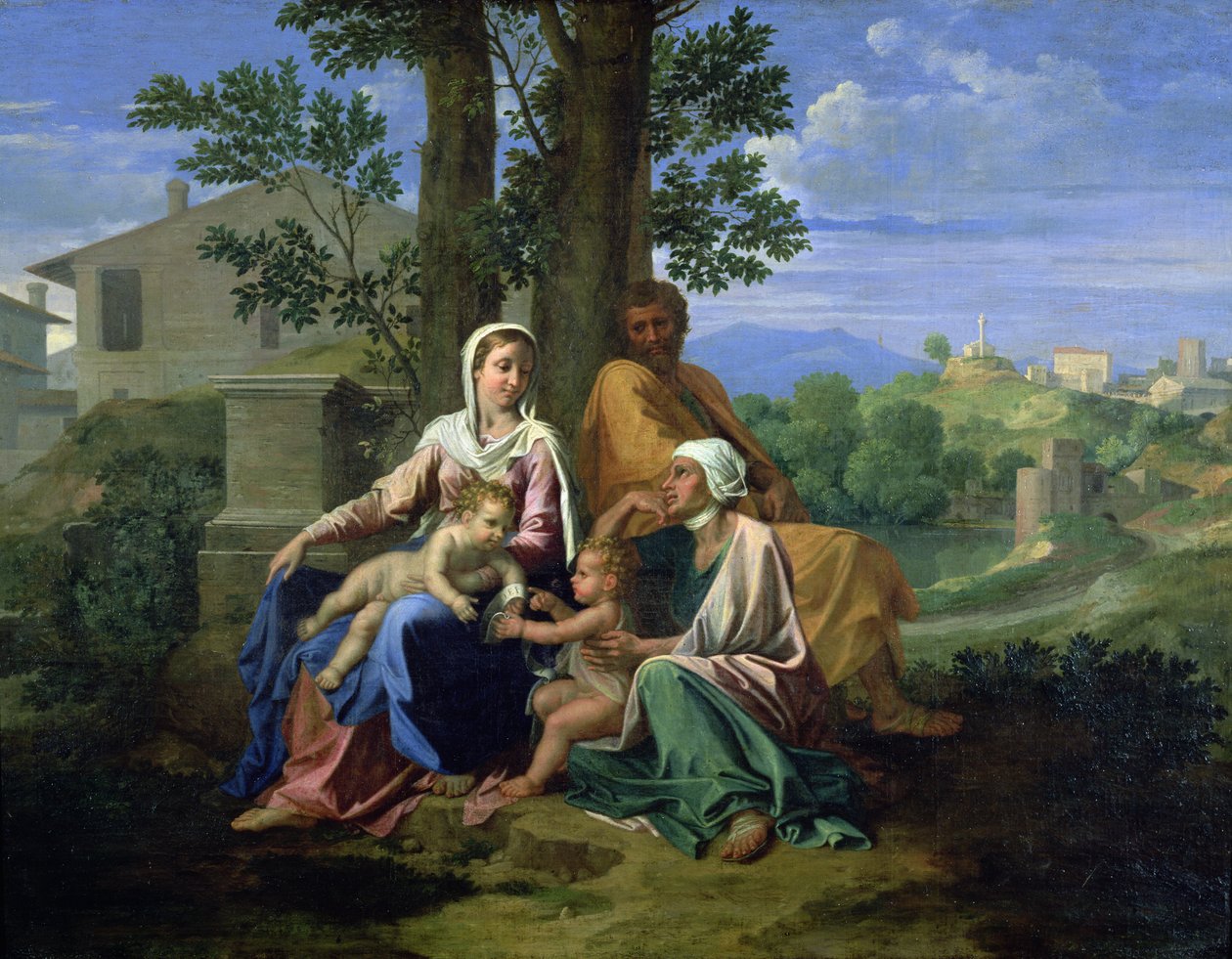 SS的神圣家族。约翰，伊丽莎白和婴儿施洗约翰 作者 尼古拉斯·普桑（Nicolas Poussin）