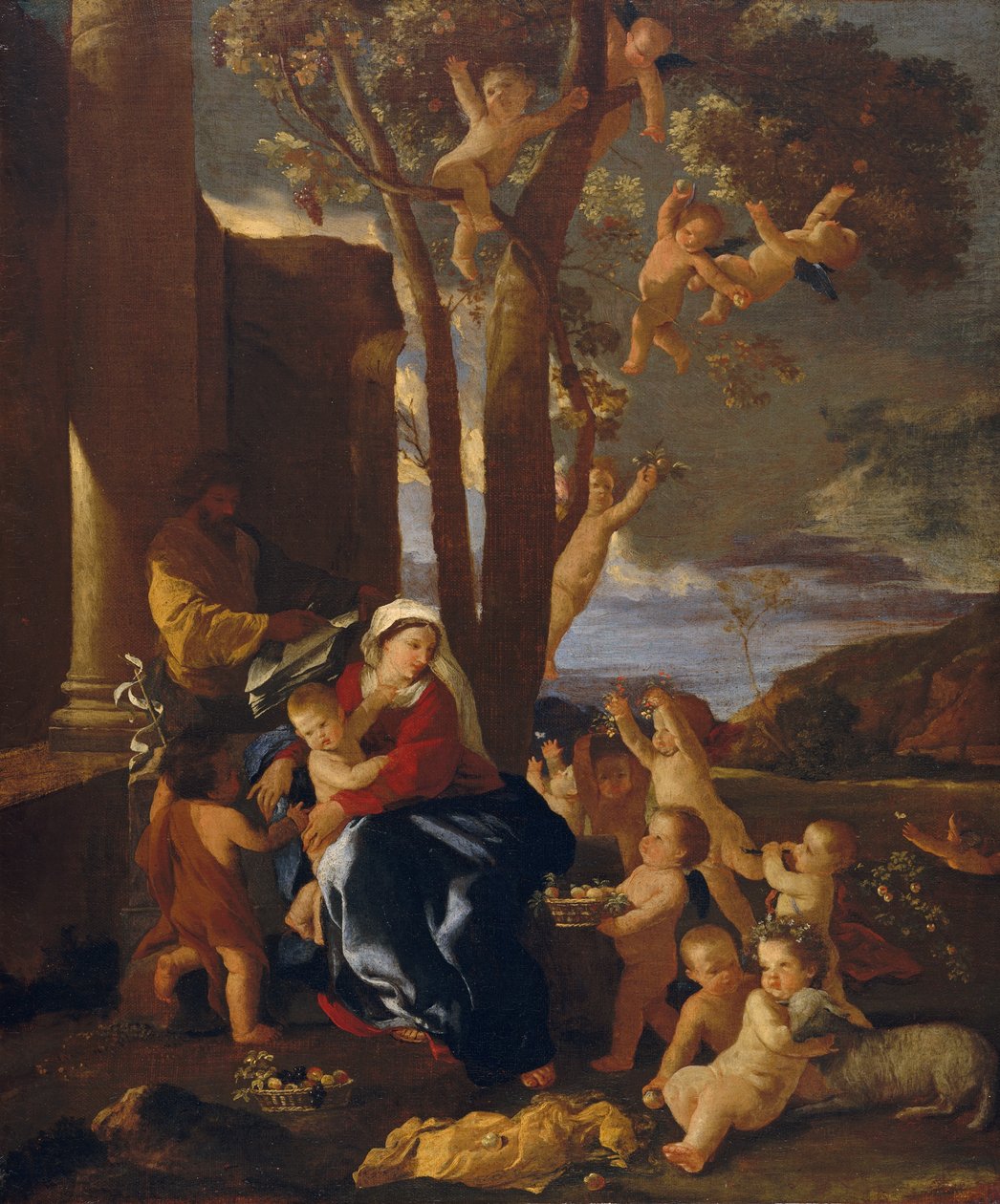 与施洗者圣约翰的圣家族，ca。 1627。 作者 尼古拉斯·普桑（Nicolas Poussin）