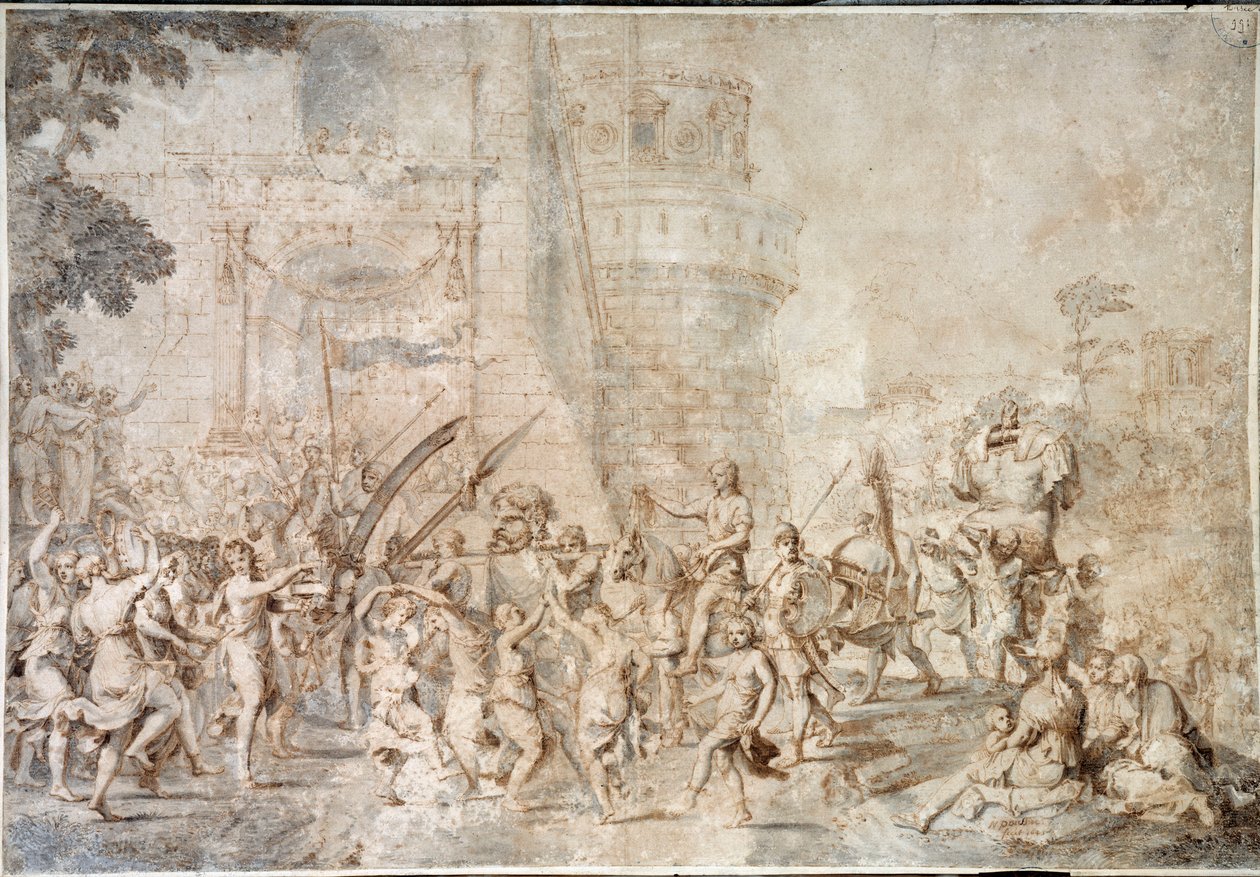 大卫的胜利带回了尼古拉斯·普桑（Nicolas Poussin）的巨人绘画头 作者 尼古拉斯·普桑（Nicolas Poussin）