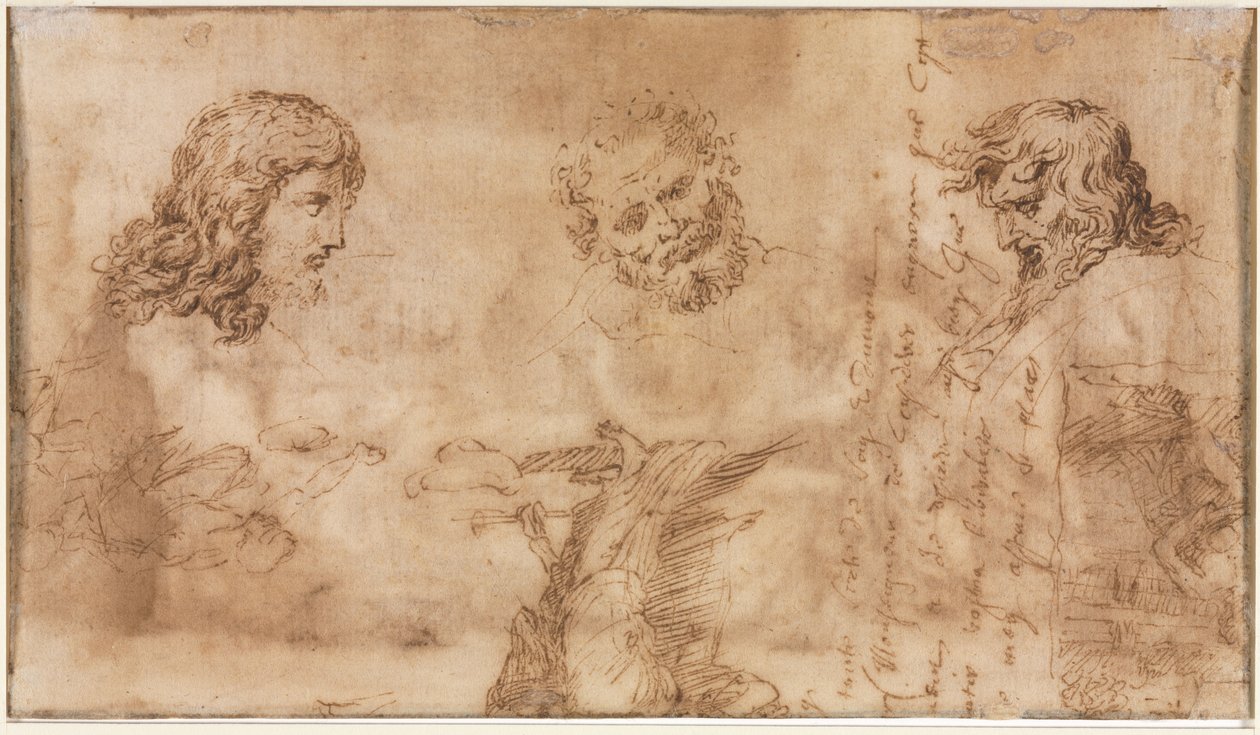 三头和其他草图（反之亦然） 作者 尼古拉斯·普桑（Nicolas Poussin）