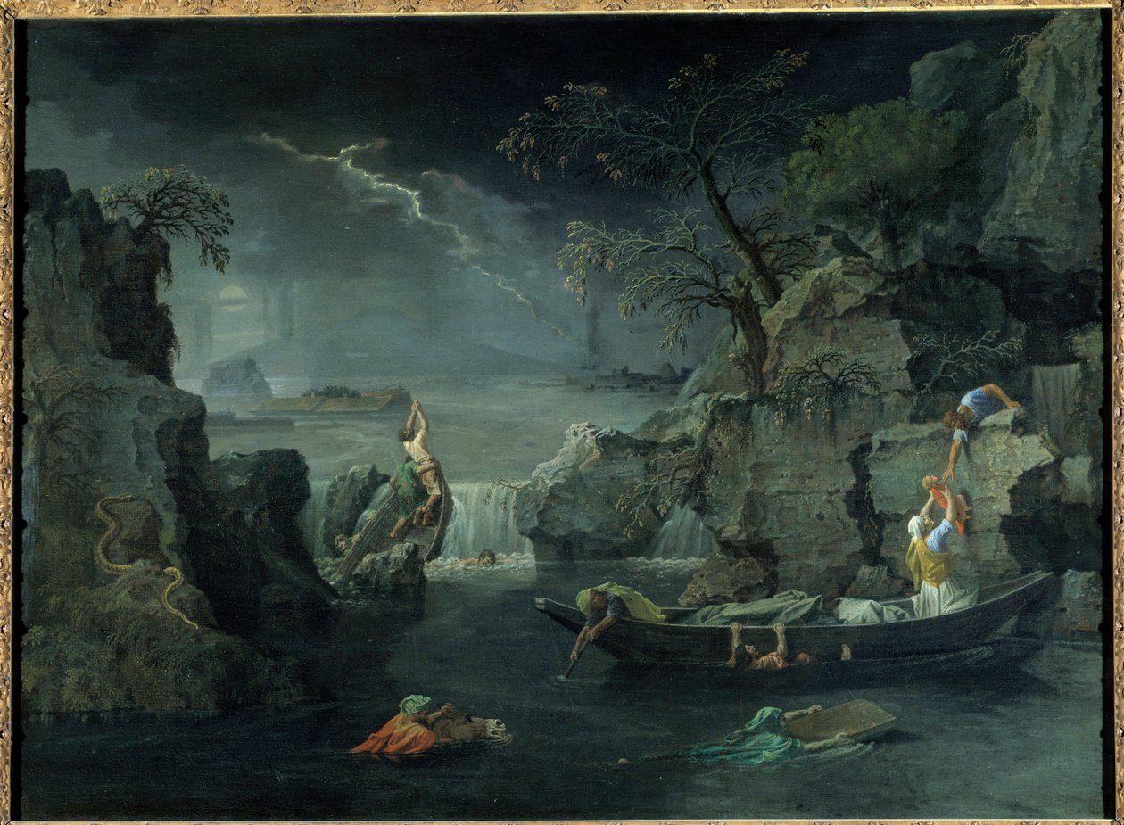 冬天或大雨。尼古拉-普桑（1594-1665）的画作，约1660-1664。布面油画。尺寸：1,18 x 1,60米。 作者 尼古拉斯·普桑（Nicolas Poussin）