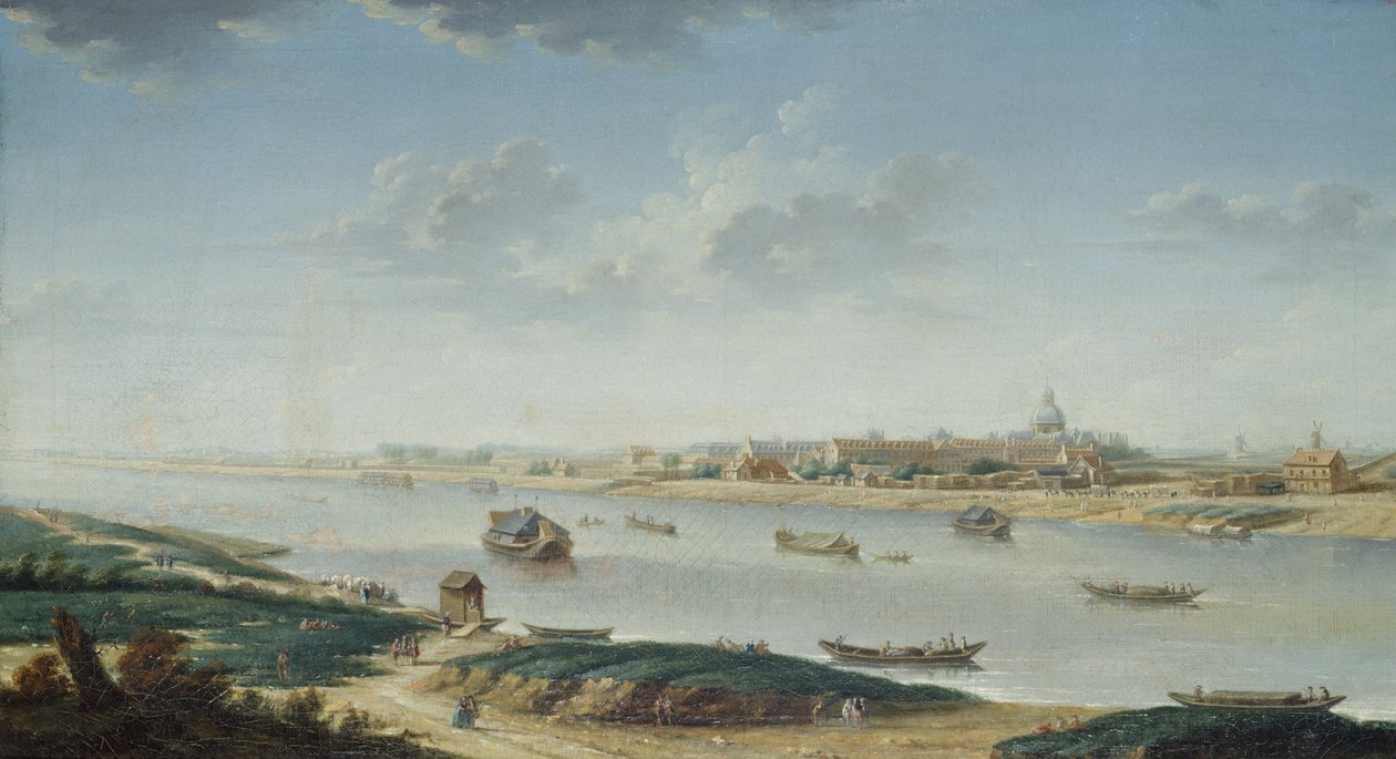 La Salpêtrière，从 Rapée 望去，约 1752 年（布面油画） 作者 尼古拉斯·拉格内（Nicolas Raguenet）