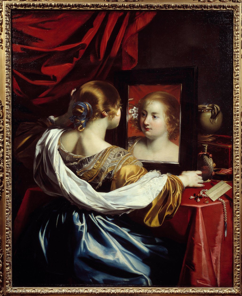 年轻女子的香水 尼古拉斯·雷尼尔 (Nicolas Regnier) (1590-1667) 1626 年的画作 1,3x1,05 m 里昂，美术博物馆 - 上厕所的年轻女子。 尼古拉斯·雷尼尔 (Nicolas Regnier) 的绘画 (1590-1667) 作者 尼古拉斯·雷格尼尔
