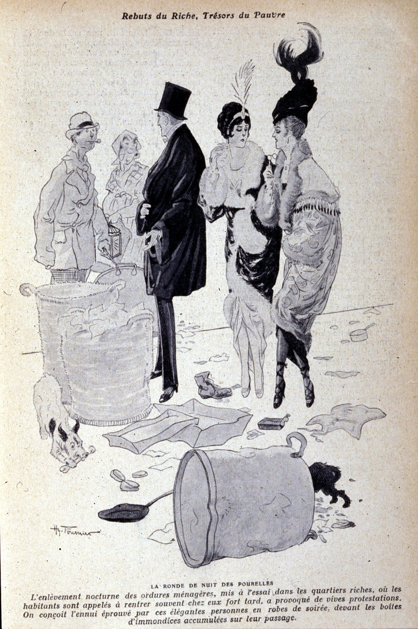 Paris: waste accumulates in the street in front of elegantly dressed people. Illustration of the French press by H. Tournier 作者 尼古拉斯·图尼尔