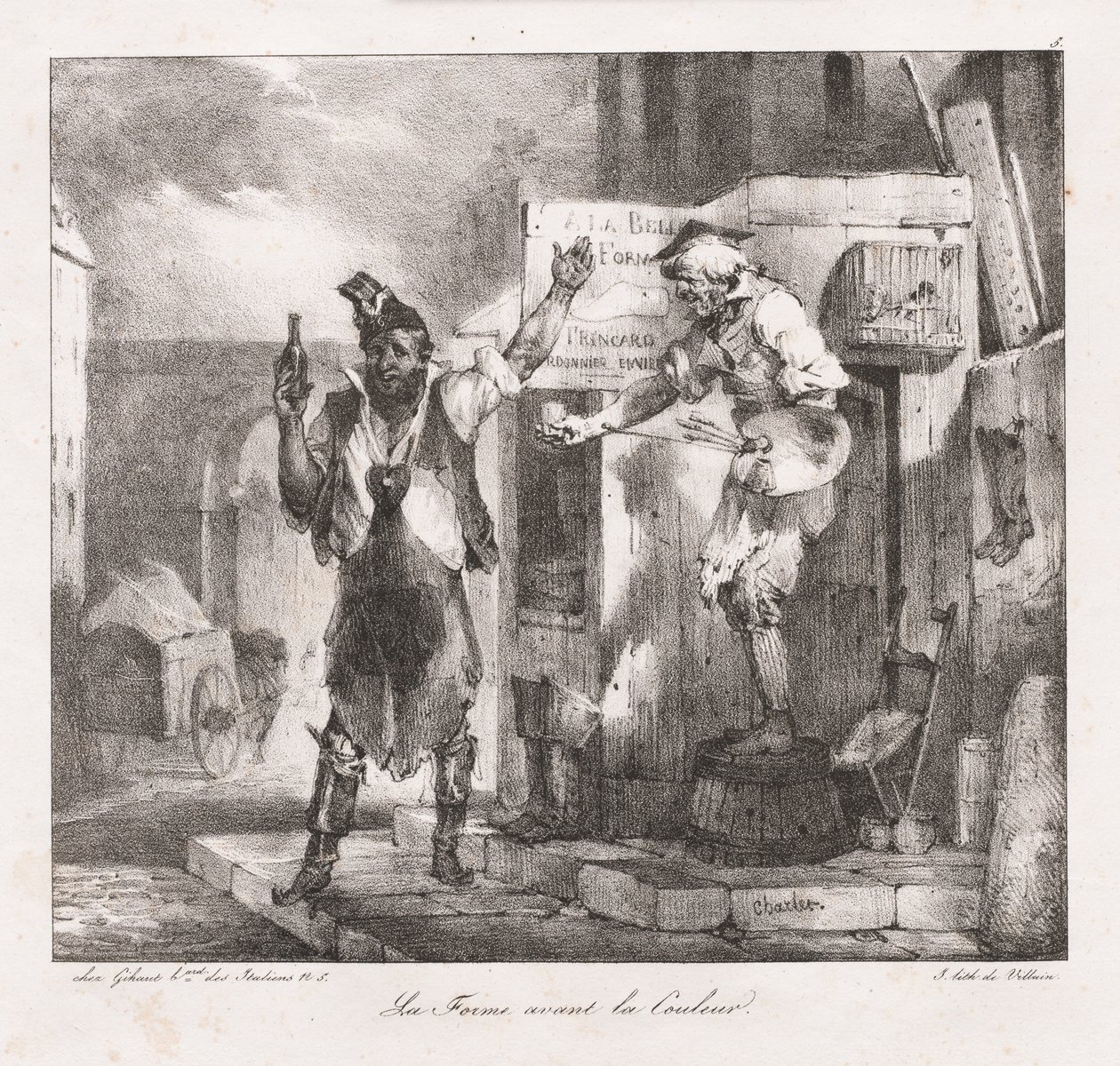Charlet的石版画素描：彩色之前的形式，1823年。 作者 亚历山大·加布里埃尔（后）Decamps