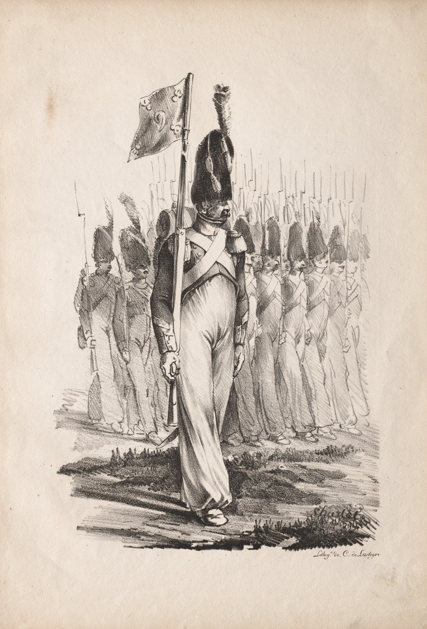 军事服装：Carabiners Sargent，一般指南，1817-1818年。 作者 亚历山大·加布里埃尔（后）Decamps