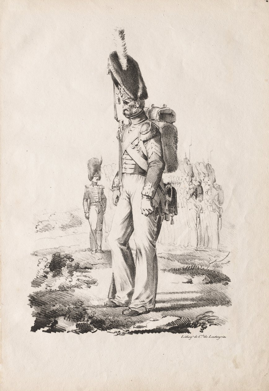军事服装：步兵萨金特（1817-18）。 作者 亚历山大·加布里埃尔（后）Decamps