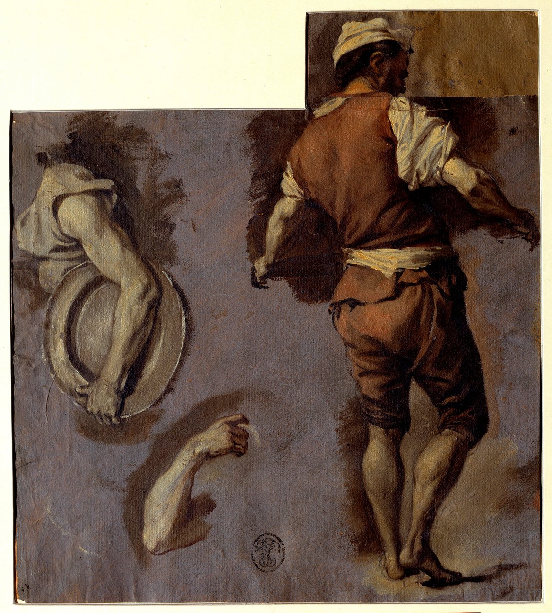 解剖学研究，手臂运动和背部的人 尼古拉斯-弗莱格尔斯（1668-1737）的油画作品，太阳。0,28x0,25米 作者 尼古拉斯·维勒格尔斯