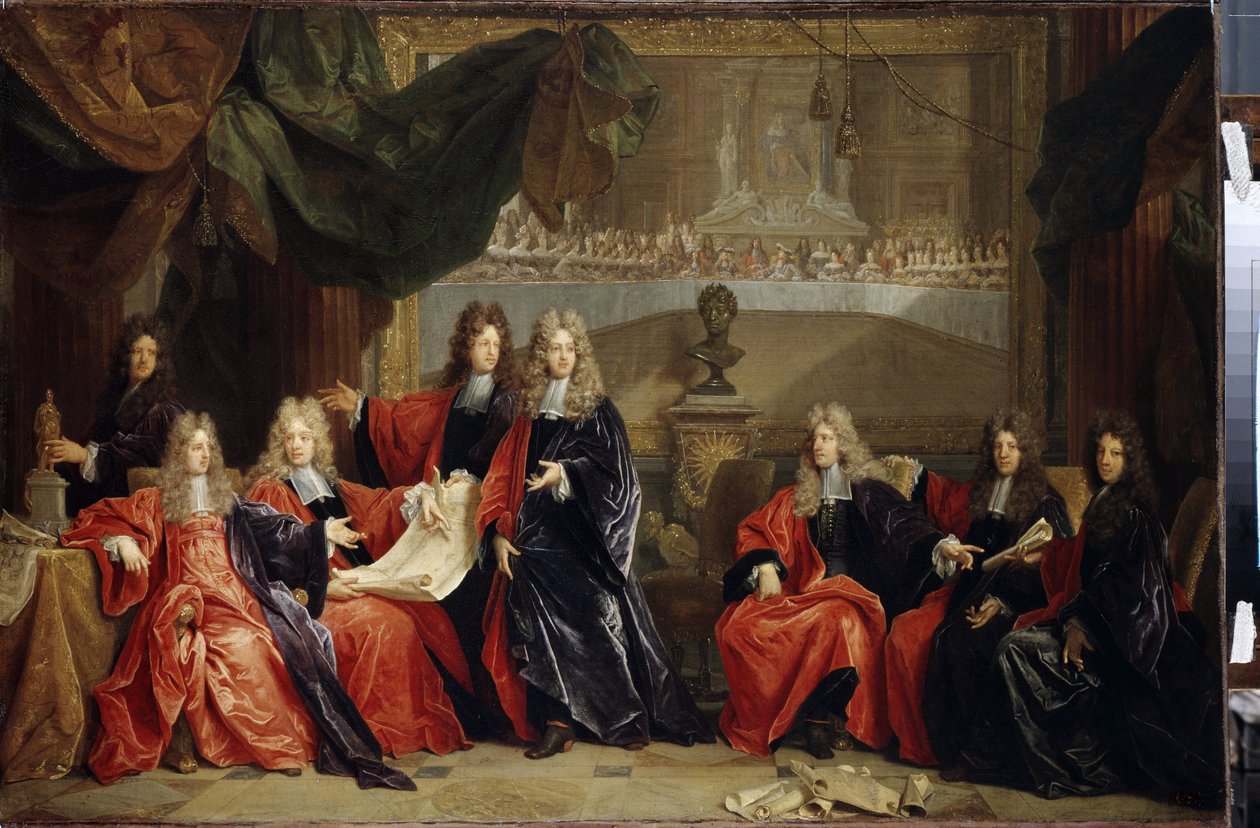Prevots et magistrats de la ville de Paris discutant du diner de célébration du roi Louis XIV 14 dit le Roi Soleil (1638-1715) a l