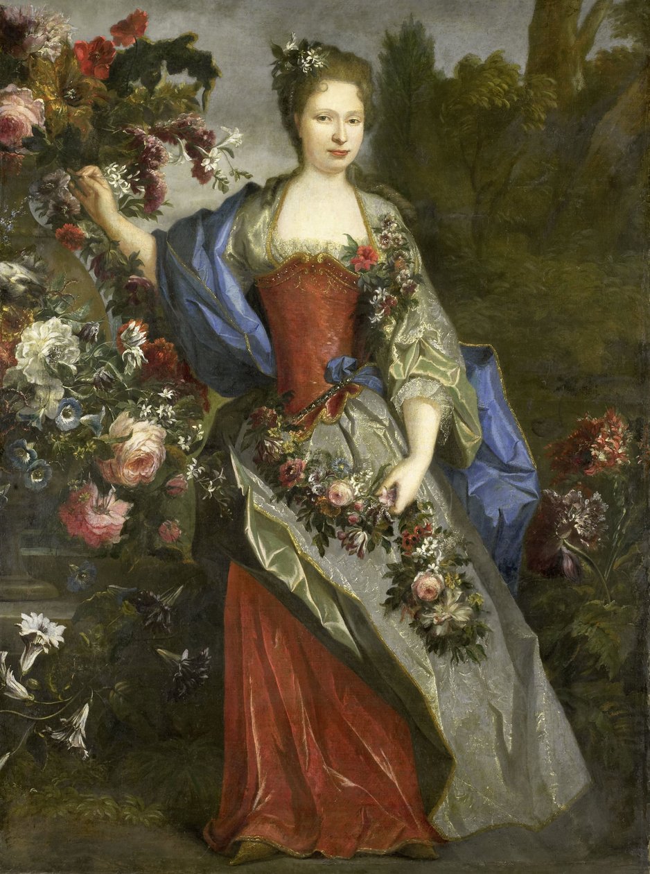 妇女肖像》，根据传统 玛丽-路易丝-伊丽莎白-奥尔良（1695-1719 年），贝里公爵夫人，饰弗洛拉 作者 Nicolas de Largillière (学校)
