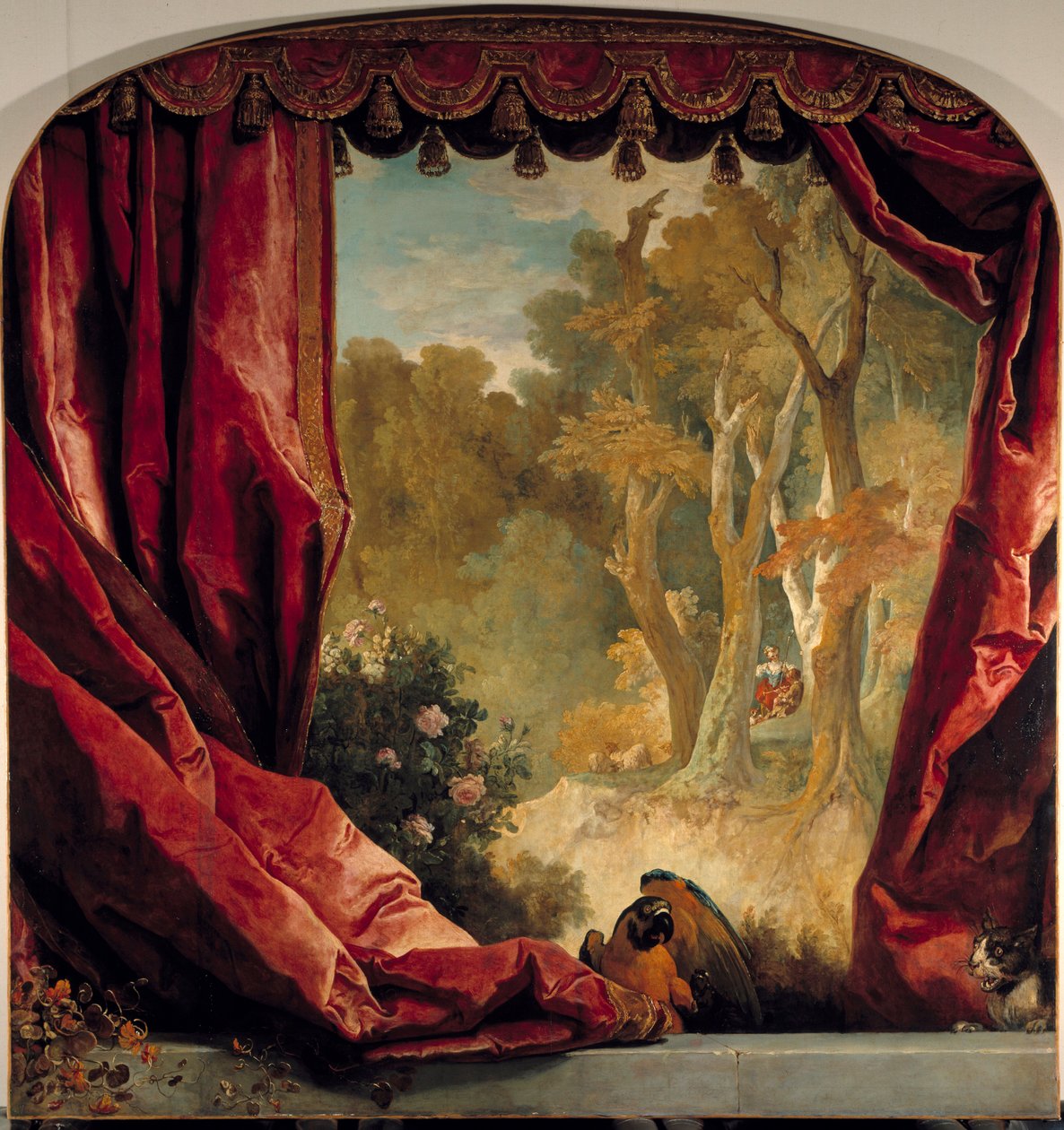 Decorative composition with curtains, landscape and animals Painting by Nicolas de Largilliere (1656-1746) 18th century Sun. 2,61x2,51 m 作者 尼古拉斯·德·拉吉利埃