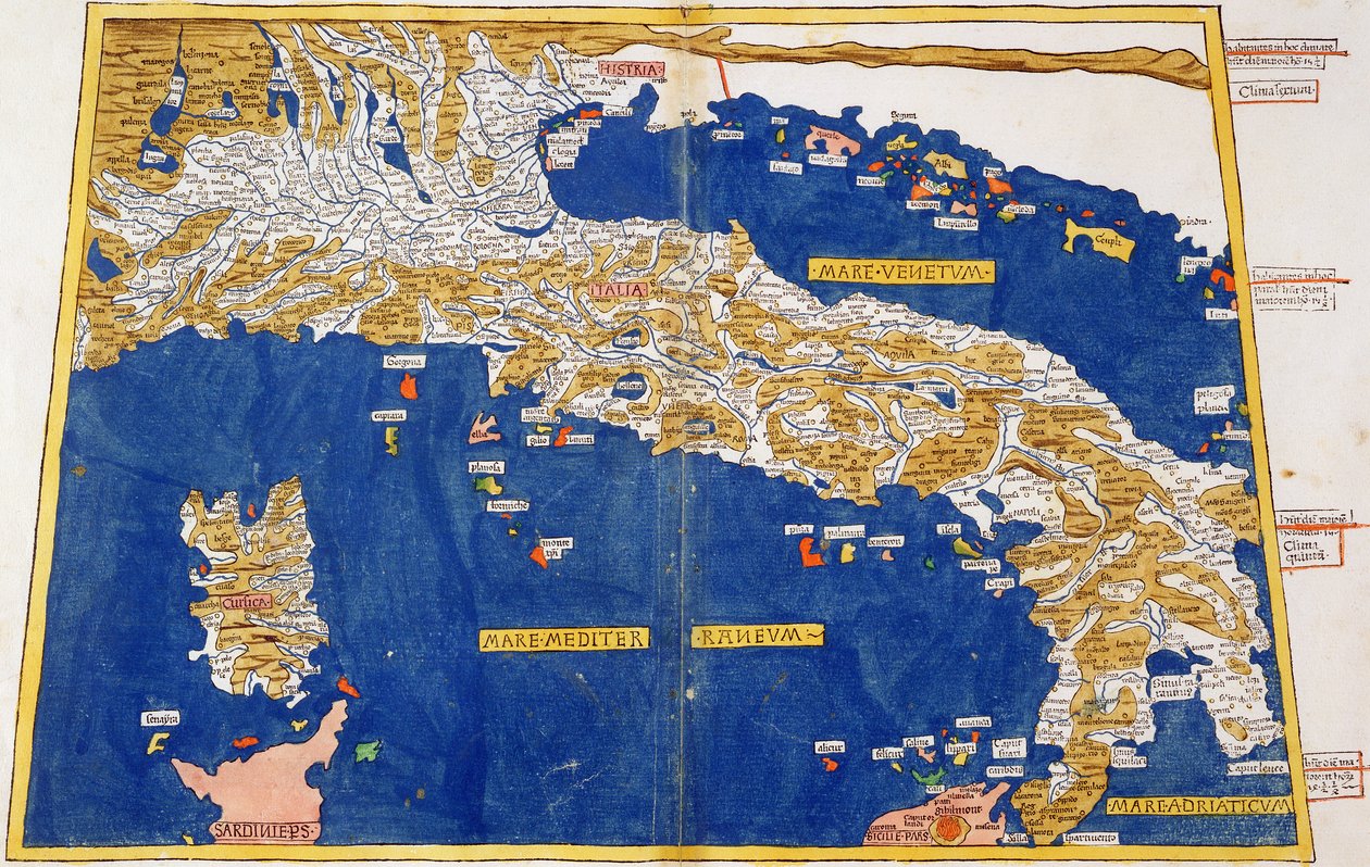 意大利托勒密地图，1482年（彩色光刻） 作者 Nicolaus Germanus