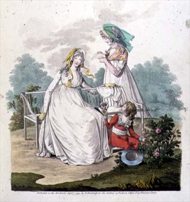 穿着马裤和吊带裙的男孩，来自N. Heideloff的《时尚画廊》，1795年9月（彩色版画） 作者 尼古拉斯·冯·海德洛夫