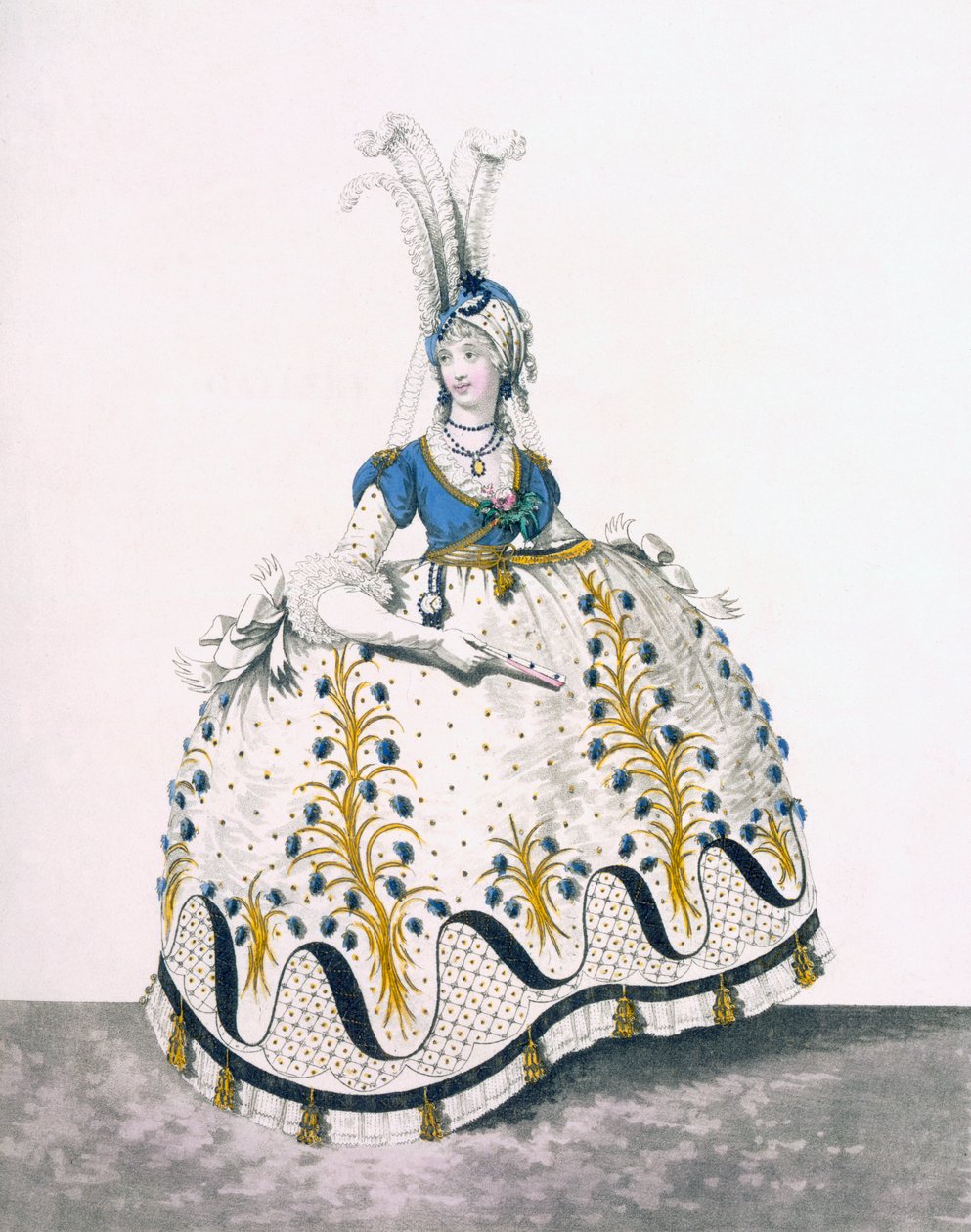Court Dress，图1779年“时尚画廊”中的图130 作者 尼古拉斯·冯·海德洛夫