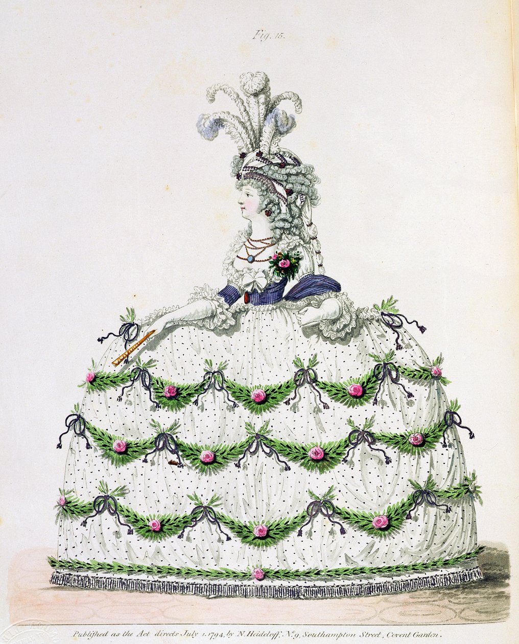 宫廷服饰，图。 15，来自Nikolaus Heideloff的“时尚画廊”Vol I，1794年7月（打印） 作者 尼古拉斯·冯·海德洛夫