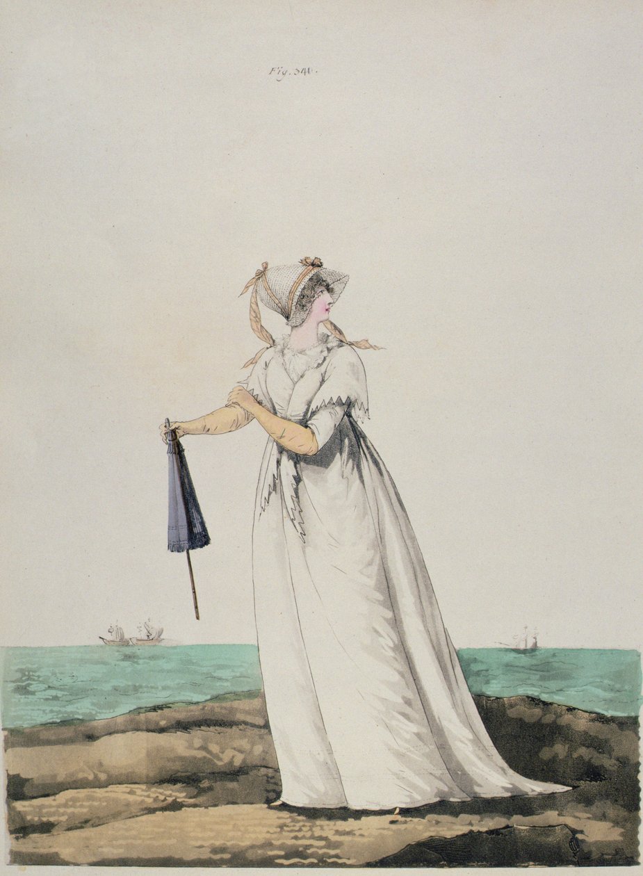 1802年N. Heideloff的“时装画廊”（Lady of Fashions）在海边的晨礼服 作者 尼古拉斯·冯·海德洛夫