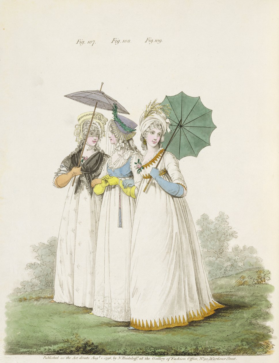 早礼服，无花果。来自Nikolaus Heideloff的“时尚画廊”的第107,108和109卷。二，1796年8月（打印） 作者 尼古拉斯·冯·海德洛夫