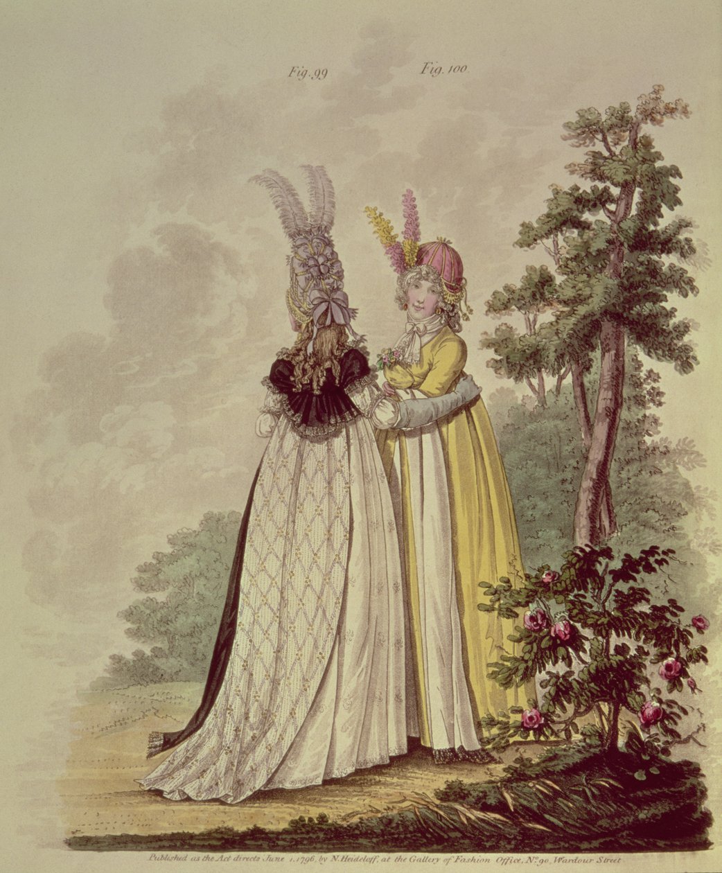 N. Heideloff的“时尚画廊”，1796年的散步连衣裙（aquatint） 作者 尼古拉斯·冯·海德洛夫