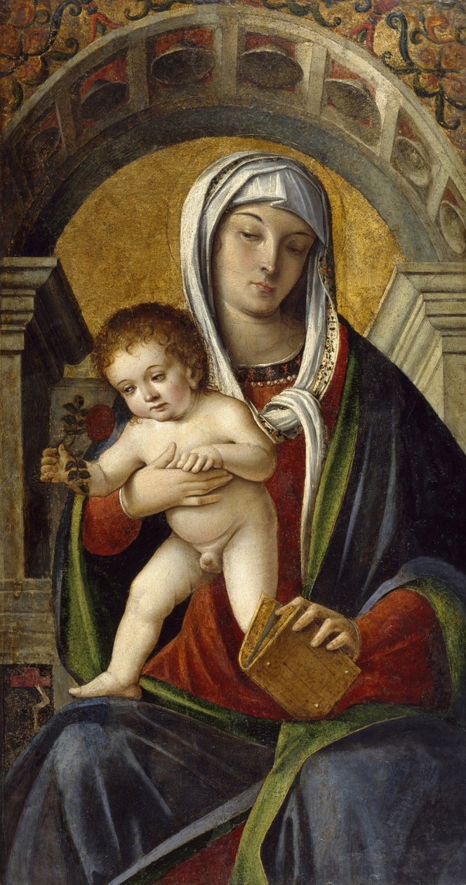 三联画面板与麦当娜和儿童，1490-1500 作者 尼科洛·隆迪内利（Nicolo Rondinelli）