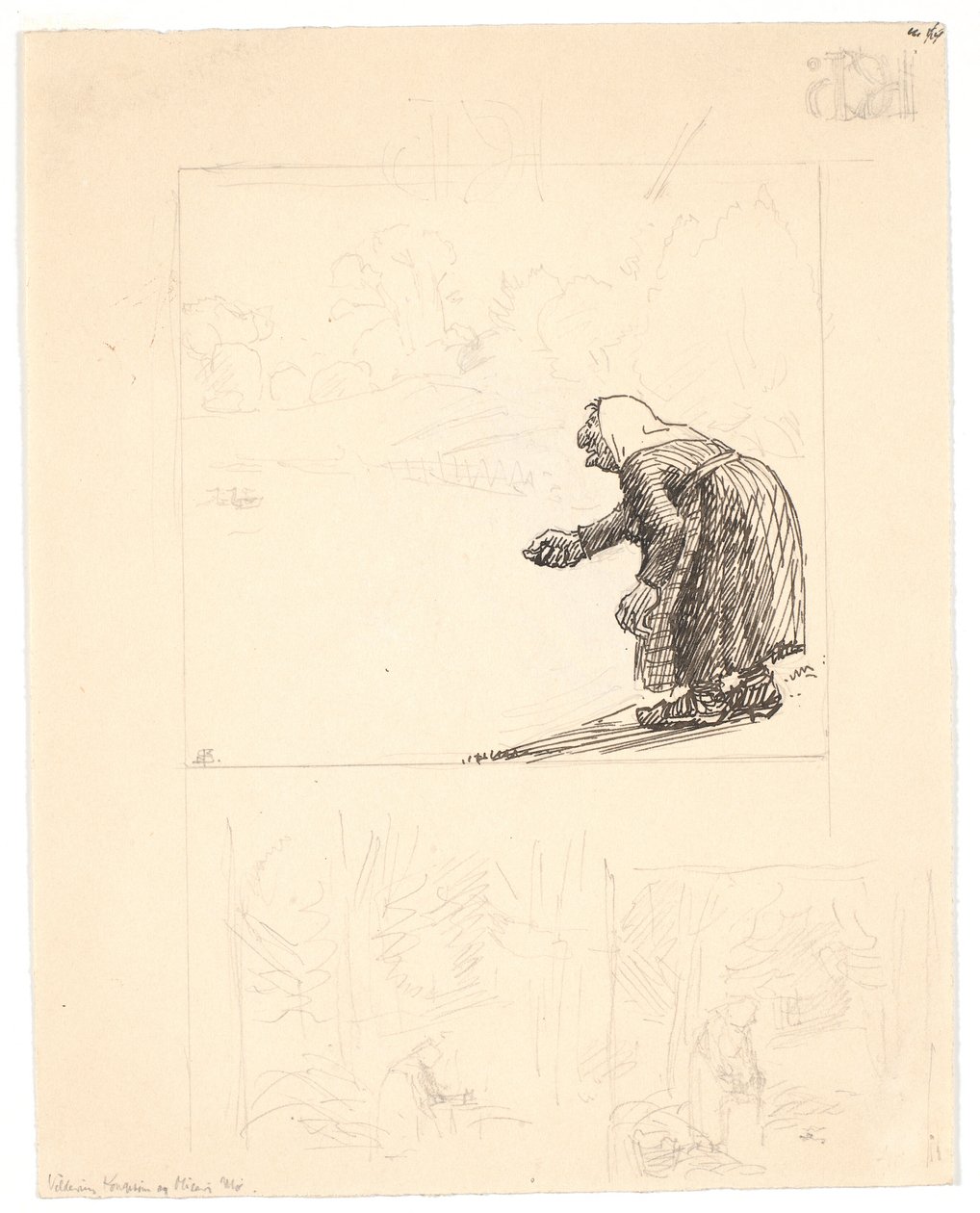 Vilderik Kongesøn og Miseri Mø" (f.o.) 和 "Den lille slange" (两部初步作品 f.n.) 的草稿 作者 尼尔斯·斯科夫加德