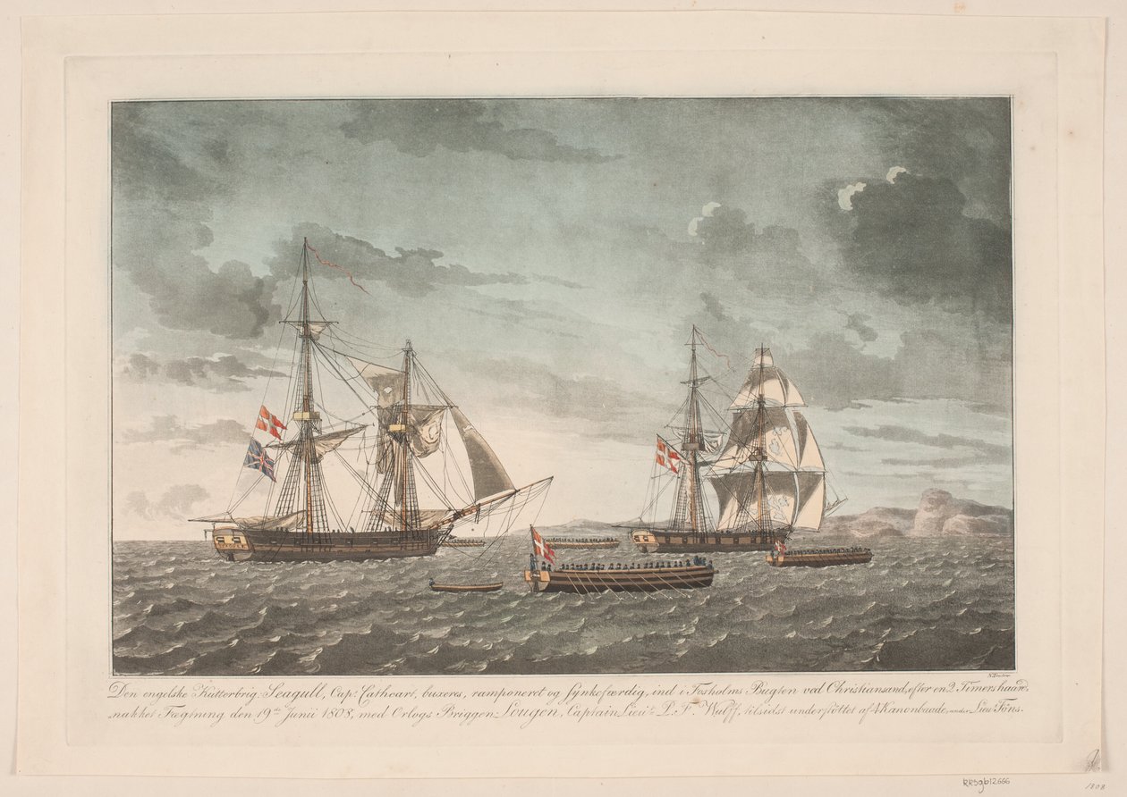 1808 年 6 月 19 日，英国驱逐舰 "海鸥 "号与 "卢根 "号交战之后 作者 尼尔斯·特鲁斯列夫
