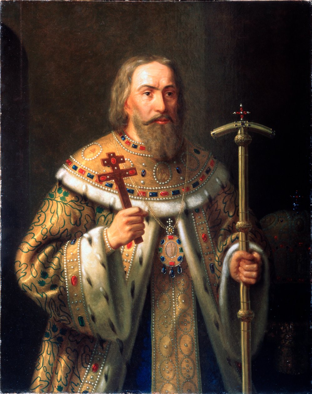 Portrait du patriarche philatete de Moscou (Fyodor (ou Feodor) Nikitich Romanov) (1553-1633) (Portrait of the Patriarch Filaret of the Moscow) - Peinture de Nikanor Leontievich Tiutriumov (1821-1877), huile sur toile, milieu 19e siecle - 国家露天博物馆 作者 尼卡诺尔·列昂季耶维奇·秋特留莫夫