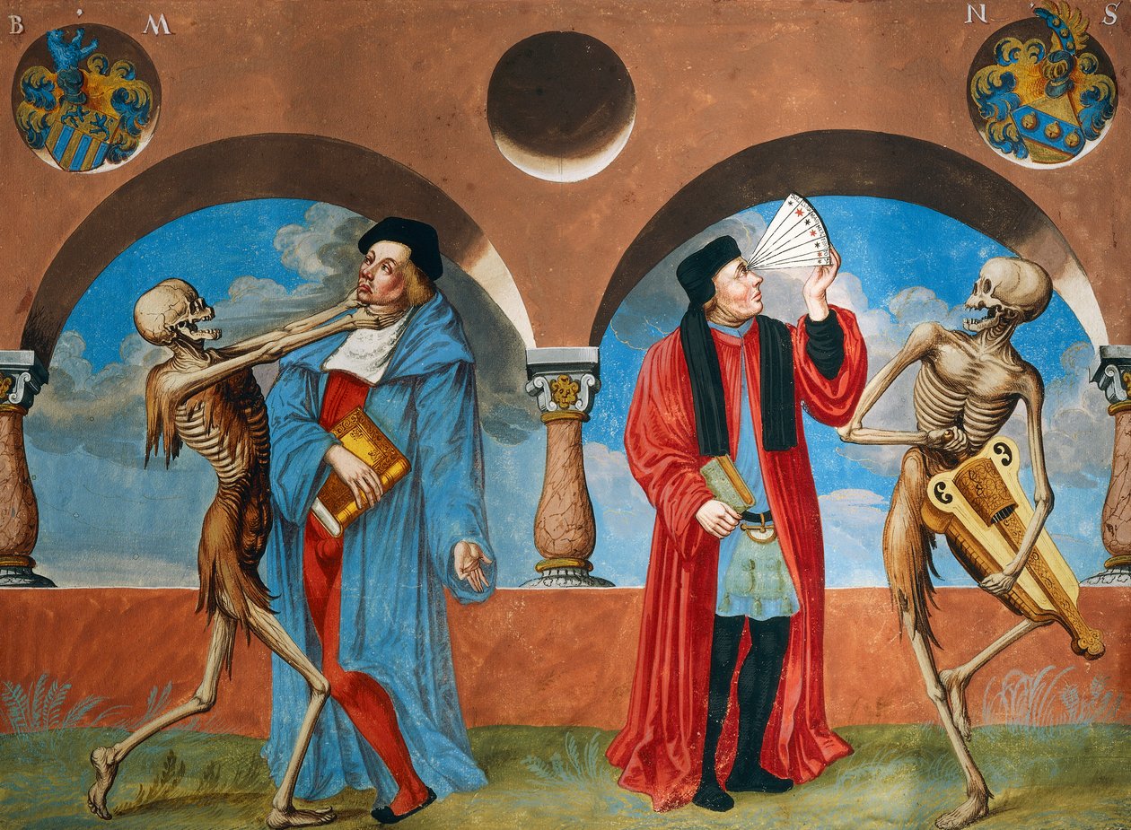 死亡，来自 Albrecht Kauw 的死亡之舞周期的佳能律师和占星家 作者 尼克劳斯·曼努埃尔（Niklaus Manuel）