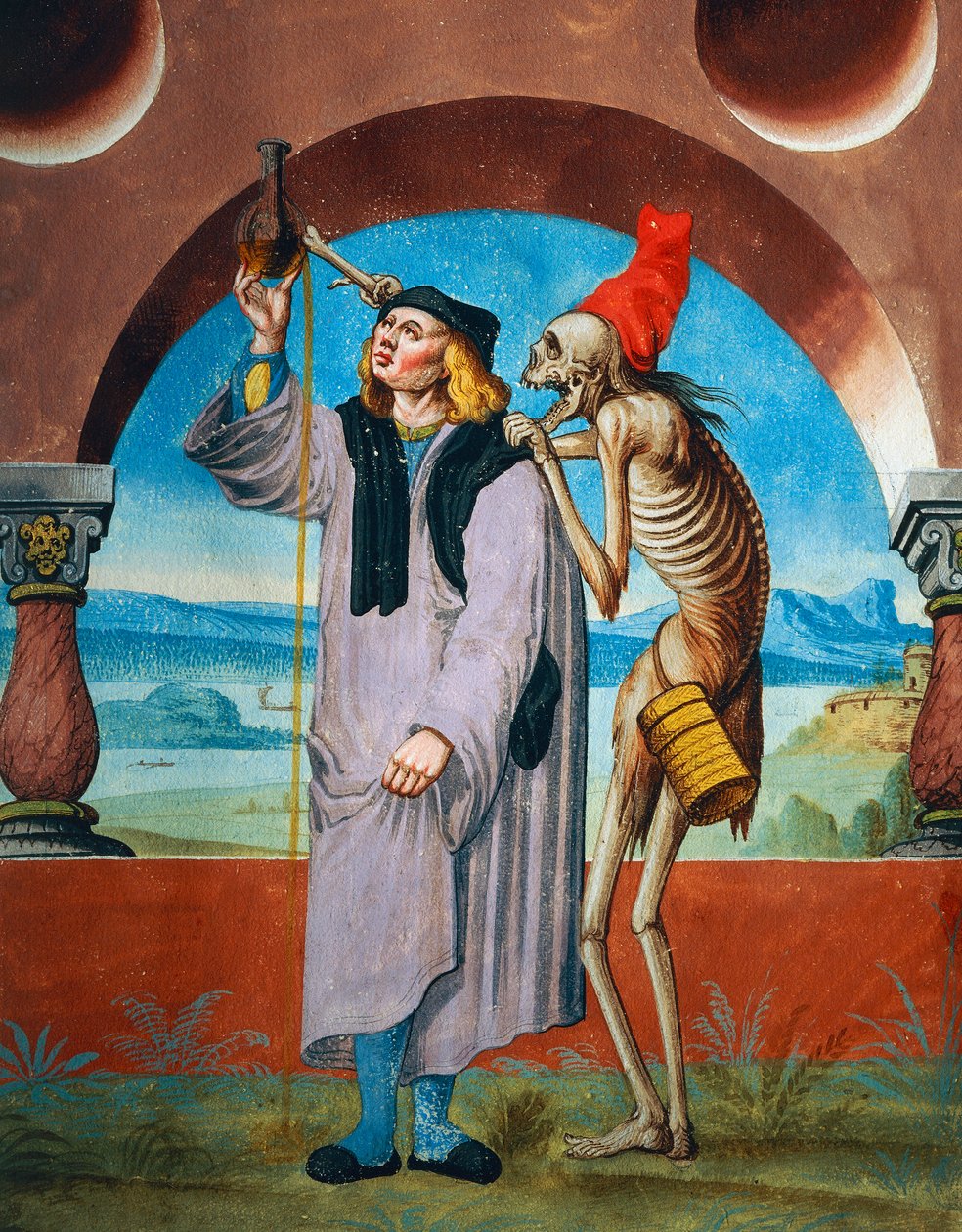 死亡与医生，死亡的细节，来自阿尔布雷希特·考的死亡之舞循环中的律师和医生 作者 尼克劳斯·曼努埃尔（Niklaus Manuel）