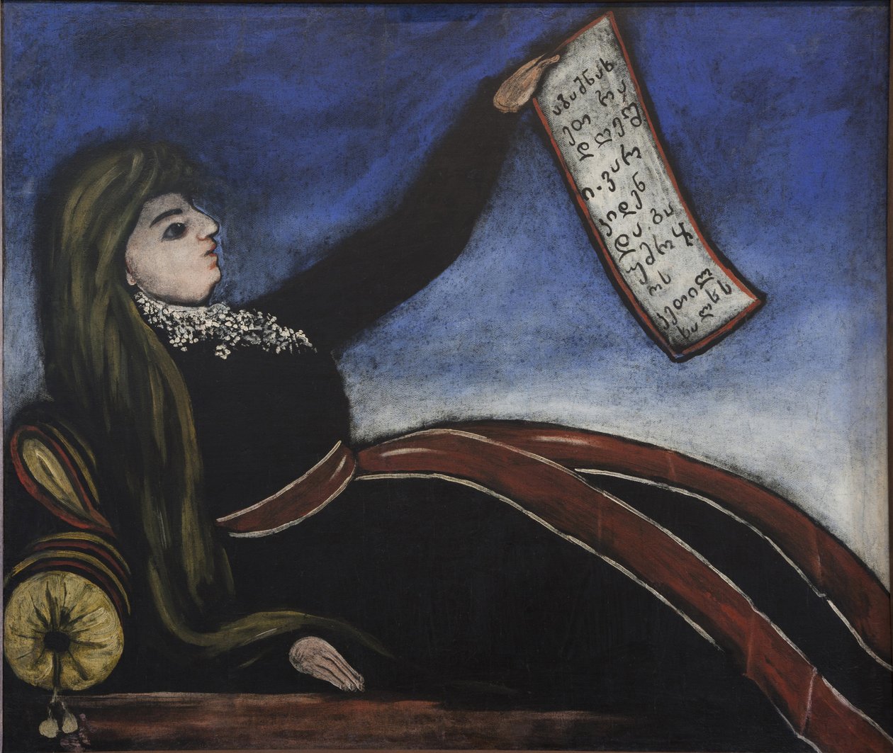 Femme georgienne sur un canape - 坐在沙发上的格鲁吉亚女人 Pirosmani (Pirosmanashvili), Niko (1862-1918)。 油布上的油，尺寸：99x106 作者 尼可·皮罗斯曼纳什维利（Niko Pirosmanashvili）