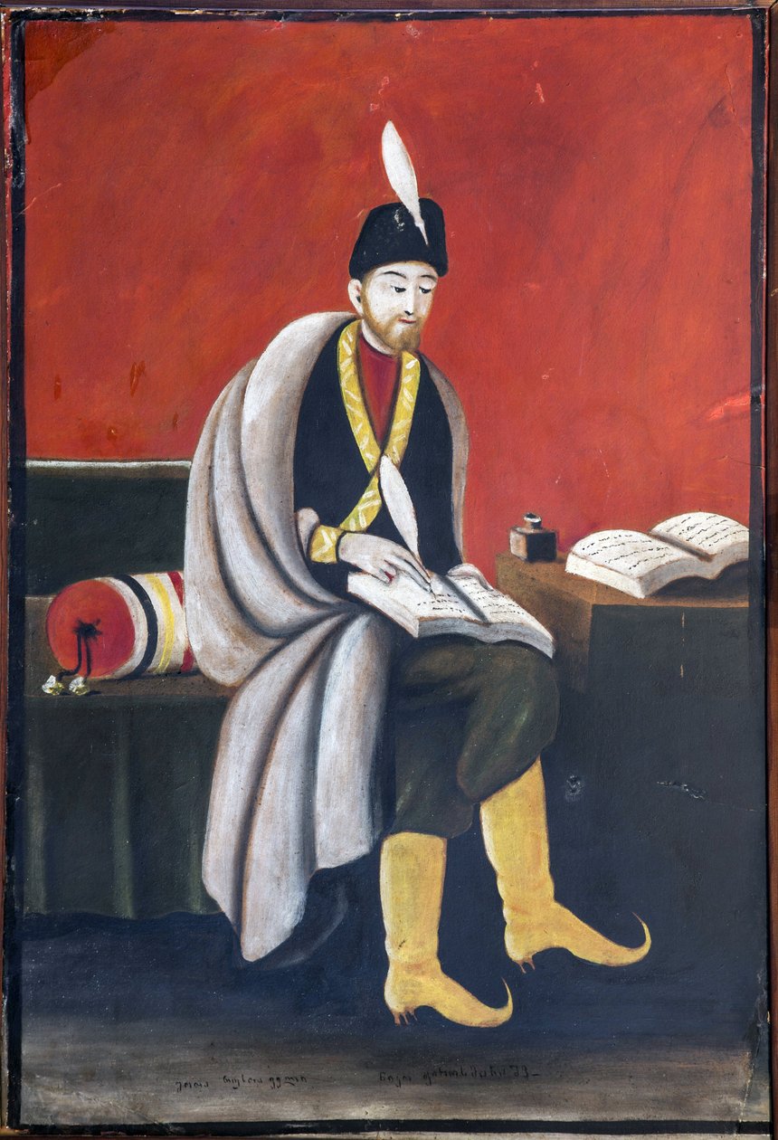 Shota Rustaveli (Rustveli) (1172-1216) par Pirosmani (Pirosmanashvili), Niko (1862-1918). Oil on cardboard, size : 105x72 作者 尼可·皮罗斯曼纳什维利（Niko Pirosmanashvili）