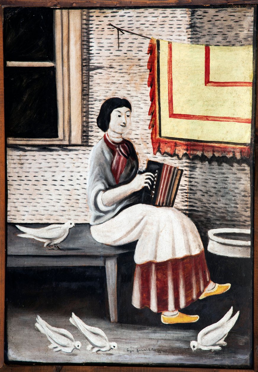 Sona Gorashvili Playing Accordion par Pirosmani, Niko (1862-1918). Oil on cardboard, size : 109x71 作者 尼可·皮罗斯曼纳什维利（Niko Pirosmanashvili）