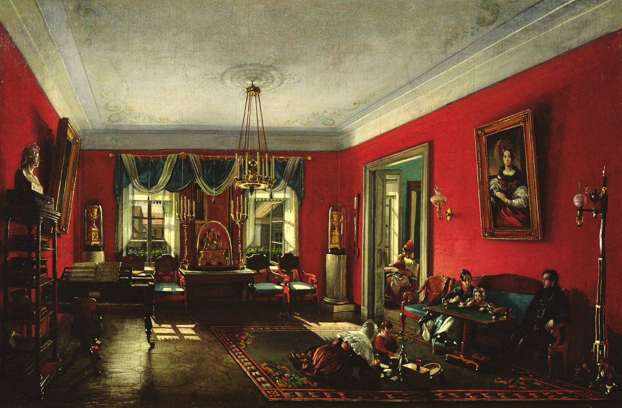 Nashchokin家庭在客厅 作者 尼古拉·伊万诺夫（Nikolai Ivanov Podklutchnikov）