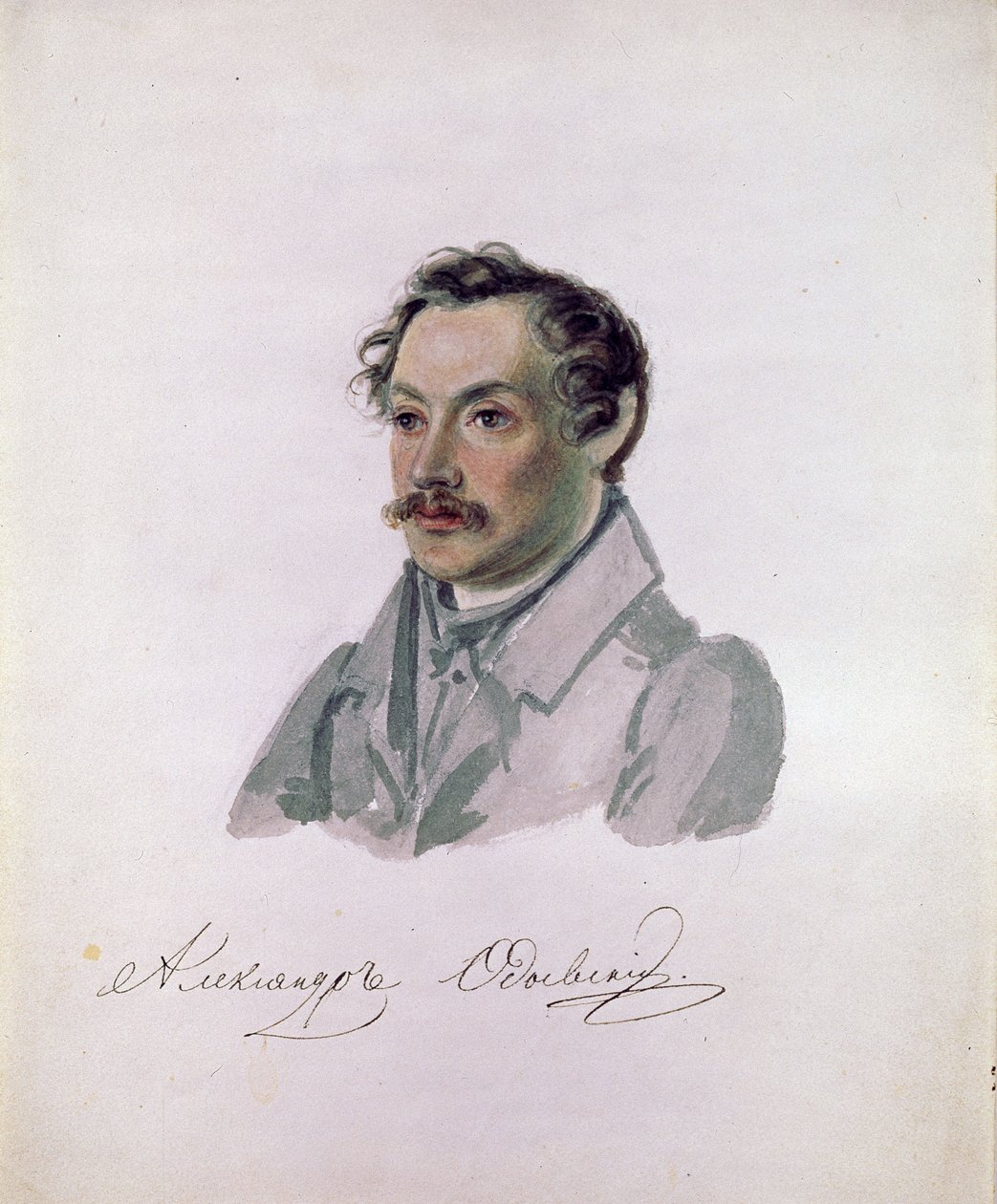 Portrait du poete et decabriste Comte Alexander I.Odoevsky (1802-1839) (decabrism) （诗人、十二月党人亚历山大-奥多耶夫斯基伯爵肖像）。尼古拉-亚历山德罗维奇-贝斯图热夫（1791-1855 年）的画作。纸面水彩画，22.2 x 17.8 厘米 作者 Nikolai Alexandrovich Bestuzhev