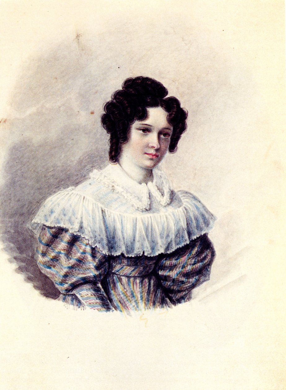 亚历山德拉·伊凡诺芙娜·达维多娃（Alexandra Ivanovna Davydova）的画像，1802-1895年，Decembrist Vasily Davydov的妻子，1830-1839年 作者 Nikolai Alexandrovich Bestuzhev