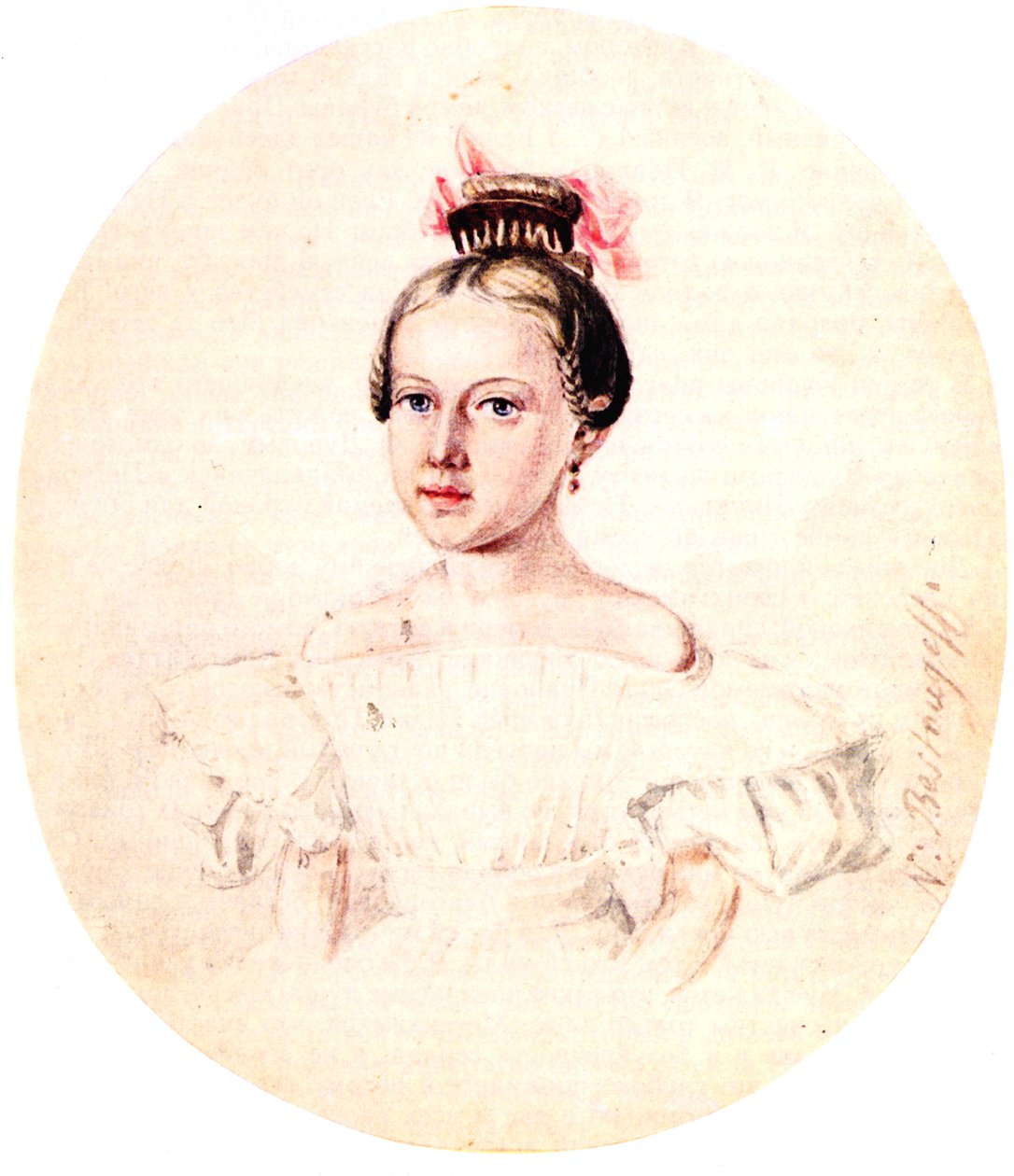 肖像画家奥尔加·安嫩科娃（Olga Annenkova），Decembrist Iwan Annenkow的女儿，1836年 作者 Nikolai Alexandrovich Bestuzhev