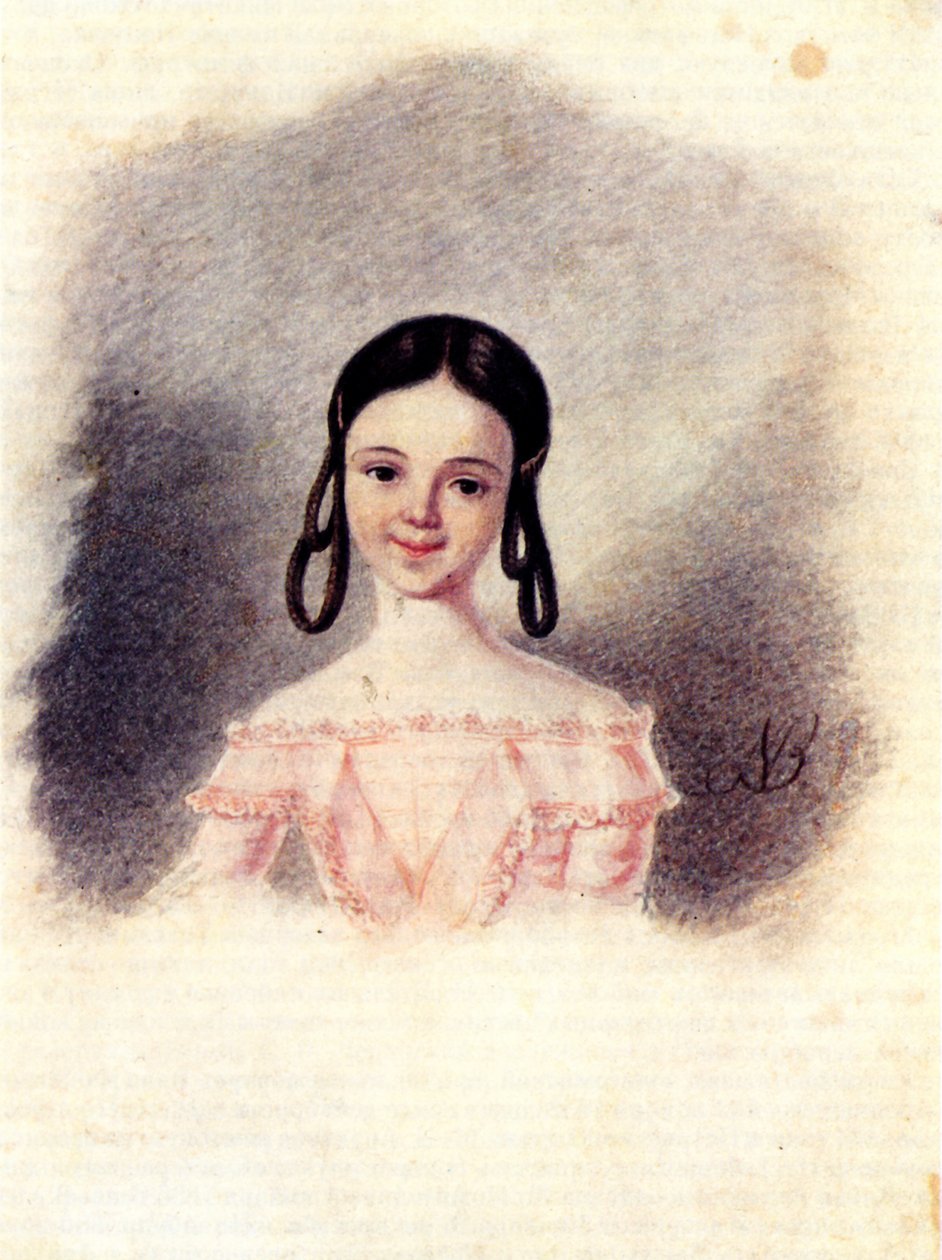 十进制主义者Nikita Muravyov的女儿Sofia Muravyova的肖像，1833-1835年 作者 Nikolai Alexandrovich Bestuzhev