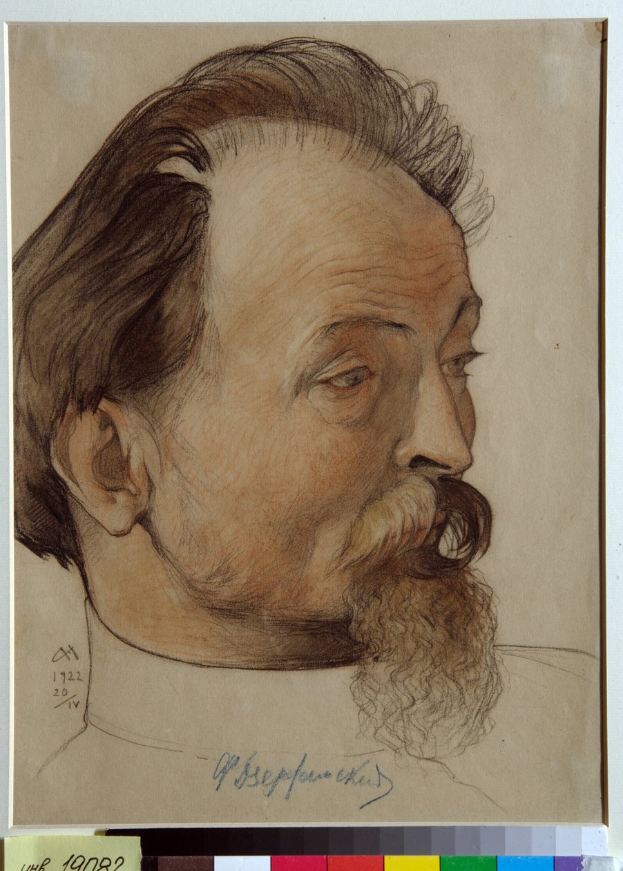布尔什维克革命者、契卡创始人和领导人费利克斯·捷尔任斯基 (1877-1926) 的肖像 (费利克斯·捷尔任斯基) - 尼古拉·安德烈耶维奇 (1873-1932) 绘画，红色粉笔和纸上粉笔 (32.3x24.3 厘米) 作者 尼古拉·安德烈耶维奇·安德烈耶夫