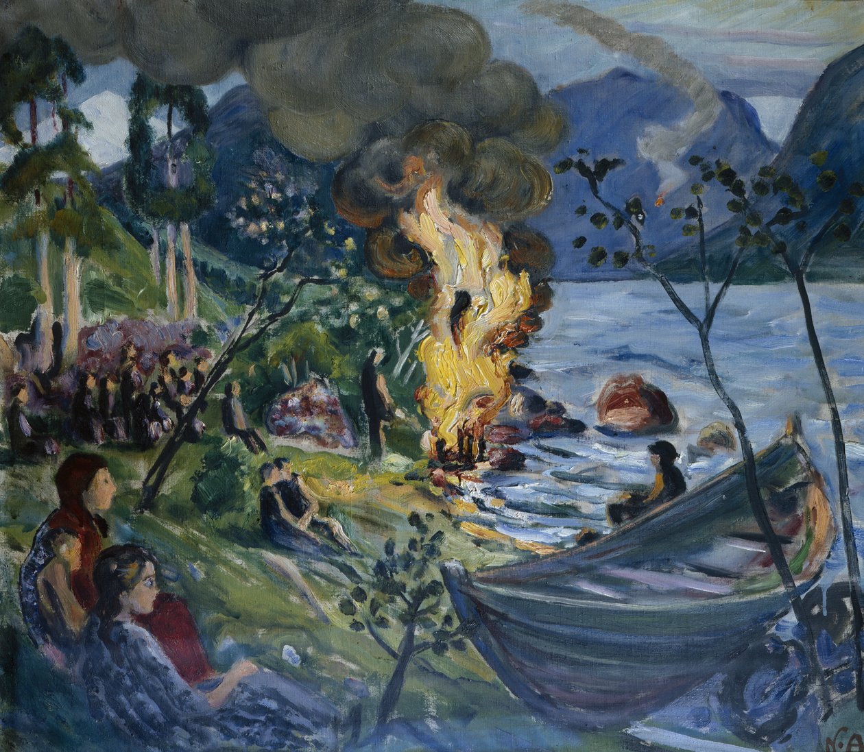 约尔斯特水域的仲夏之火（布面油画） 作者 尼古拉·阿斯楚普