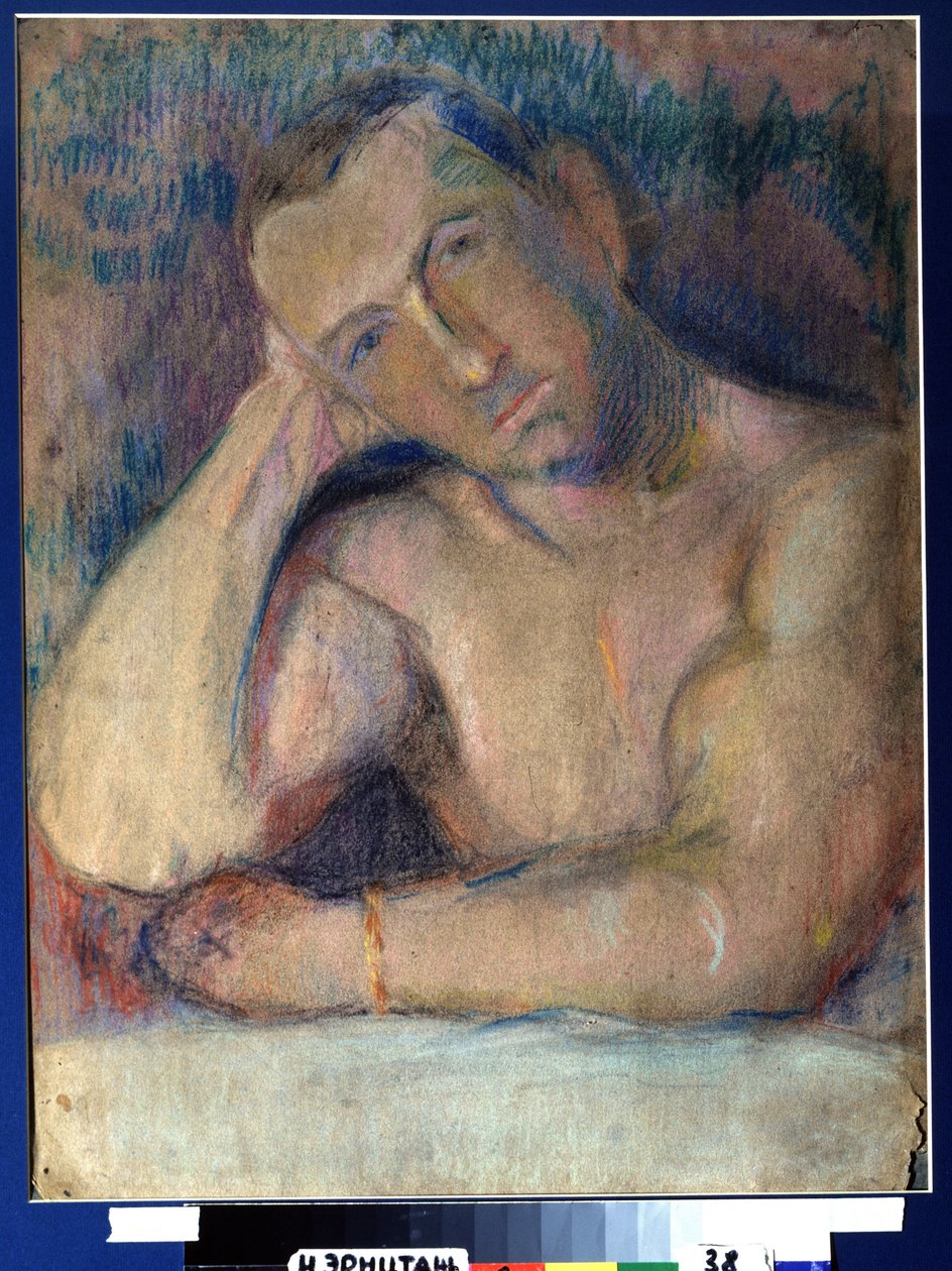 Portrait du poete Benedikt Livchits (1886-1939) (Portrait of the poet Benedikt Livshits) - Represente torse nu, la tete penchee, posee dans sa main - Oeuvre de Nikolai Ivanovich Kulbin (Nicolas Koulbine) (1868-1917), pastel sur papier 作者 尼古拉·伊万诺维奇·库尔宾