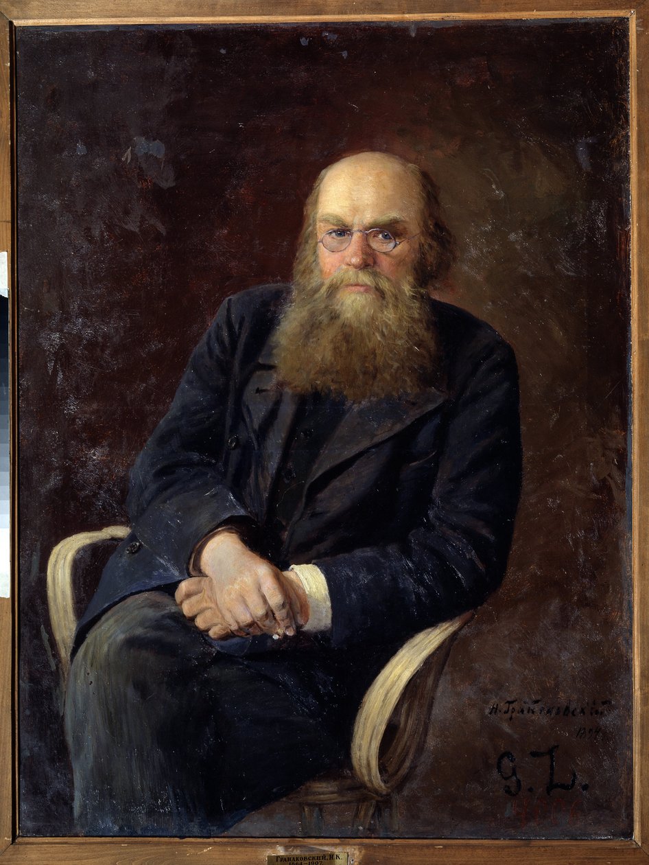 作家尼古拉-兹拉托夫拉茨基（1845-1911 年）肖像。尼古拉-卡尔洛维奇-格兰德科夫斯基（1864-1907 年）的绘画，纸上水彩 作者 尼古拉·卡洛维奇·格兰科夫斯基