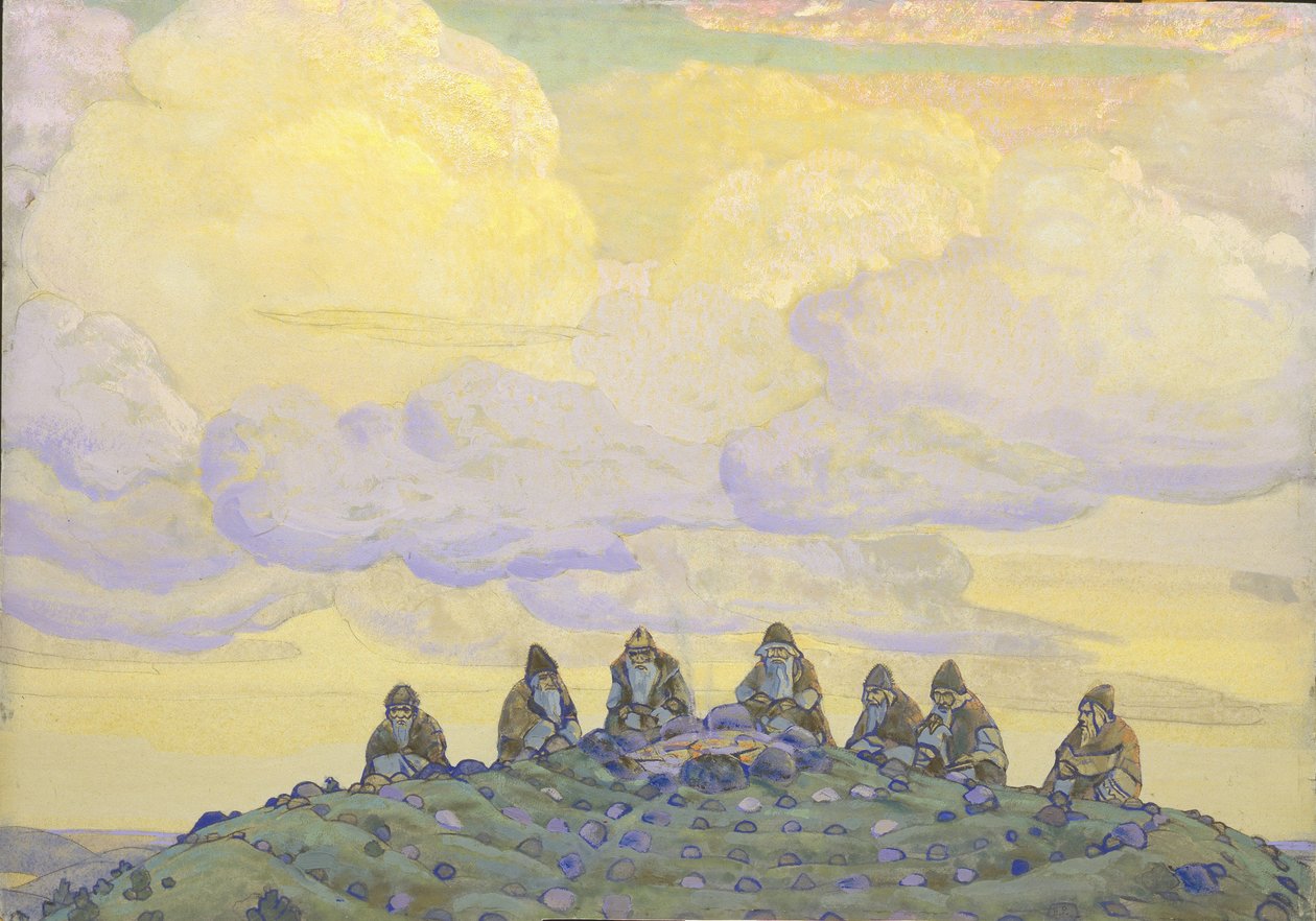 伟大的牺牲。 I. Stravinsky创作的芭蕾舞剧《春之祭》的舞台设计，摄于1910年 作者 尼古拉·康斯坦丁·诺维奇·罗里奇