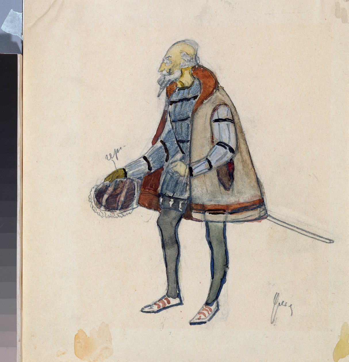 Costume preparatoire, le baron avare, pour la piece de theatre "Le chevalier avare" de Alexandre Pouchkine (1799-1837) (Costume design for the theatre play The Miserly Knight by A Pushkin) - Oeuvre de Nikolai Pavlovich Ulyanov (Oulianov) (1875-1949), cra 作者 尼古拉·巴甫洛维奇·乌里扬诺夫