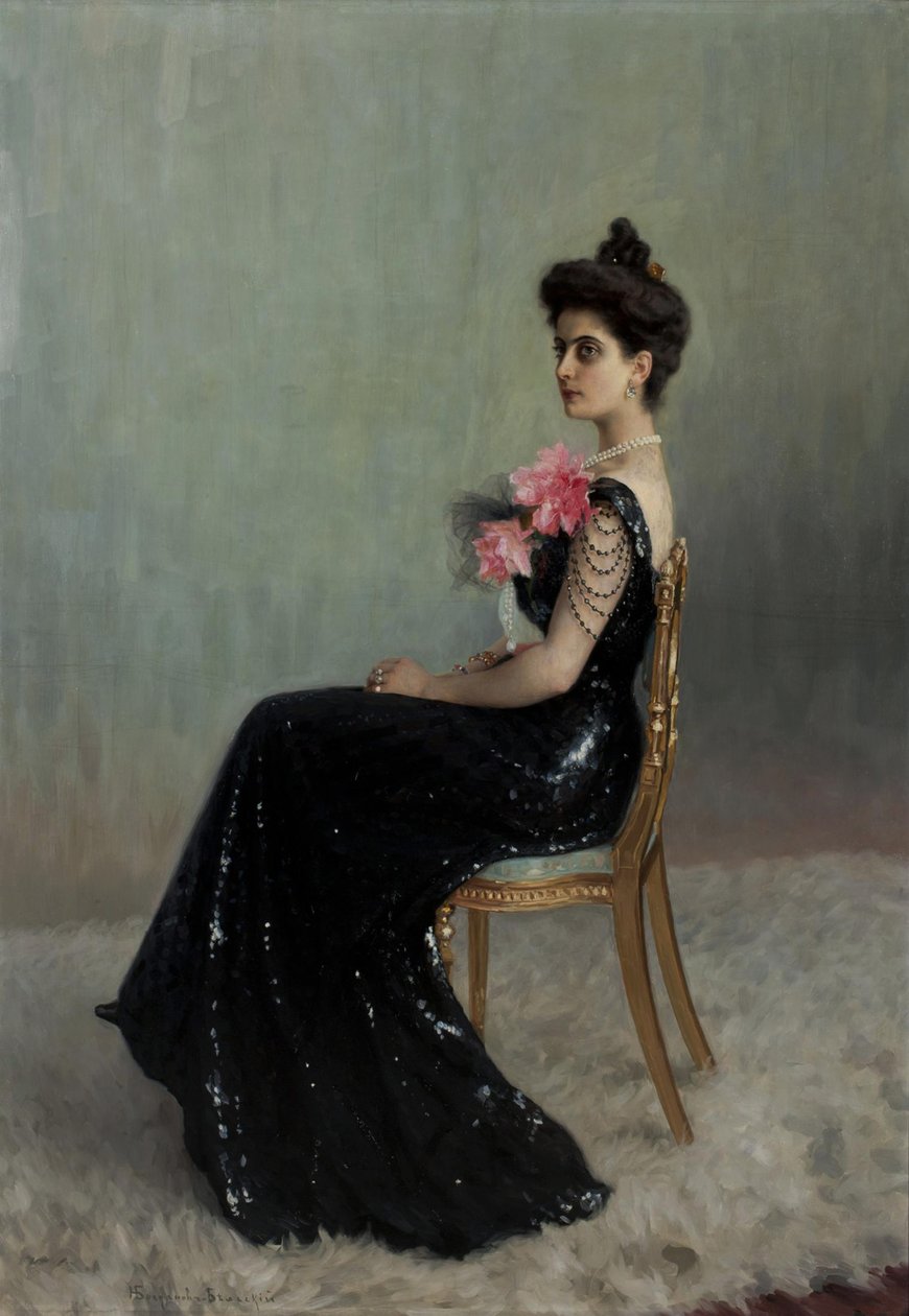 玛丽亚-帕夫洛夫娜-阿巴梅利克-拉扎列娃伯爵夫人的肖像，1876-1955，女，德米多娃，1900-1901。 作者 尼古拉·彼得罗维奇·博格达诺夫·贝尔斯基