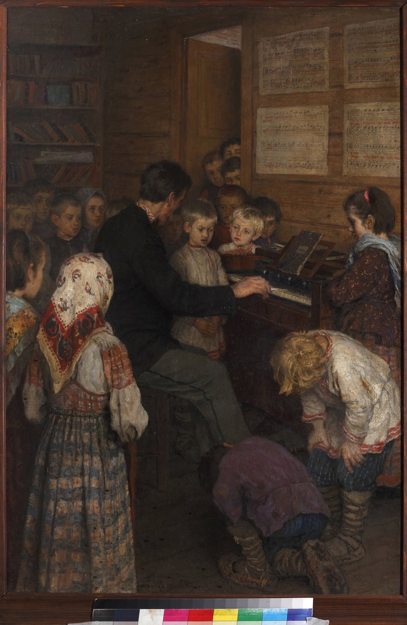 博格达诺夫-别尔斯基（1868-1945）在乡村学校的歌唱课。布面油画 作者 尼古拉·彼得罗维奇·博格达诺夫·贝尔斯基